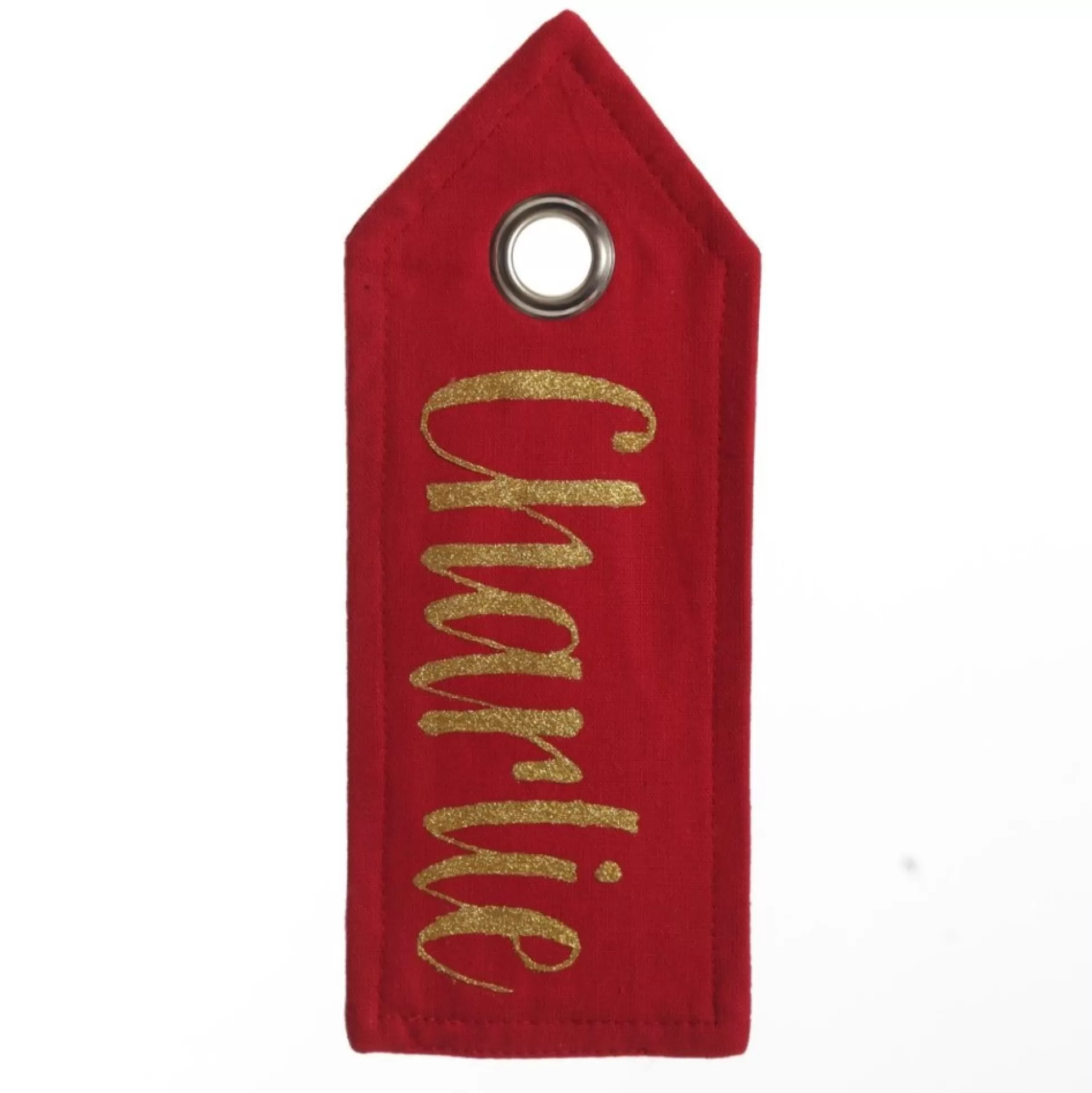Personalised Red Linen Santa Sack Tag Personalised Santa Sacks |
