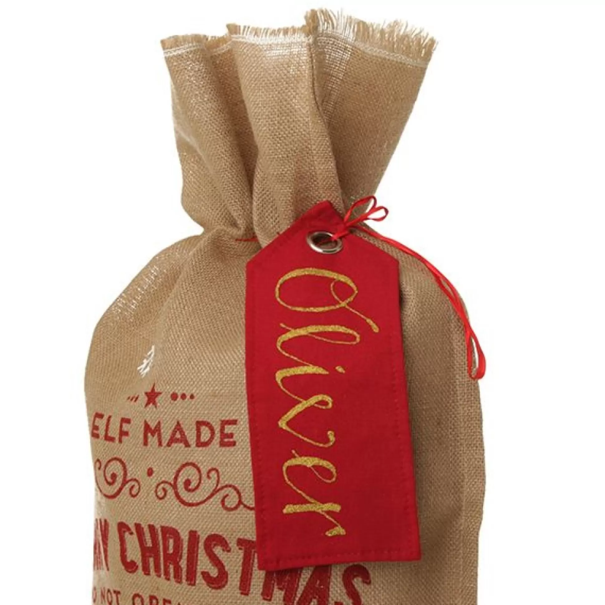 Personalised Red Linen Santa Sack Tag Personalised Santa Sacks |