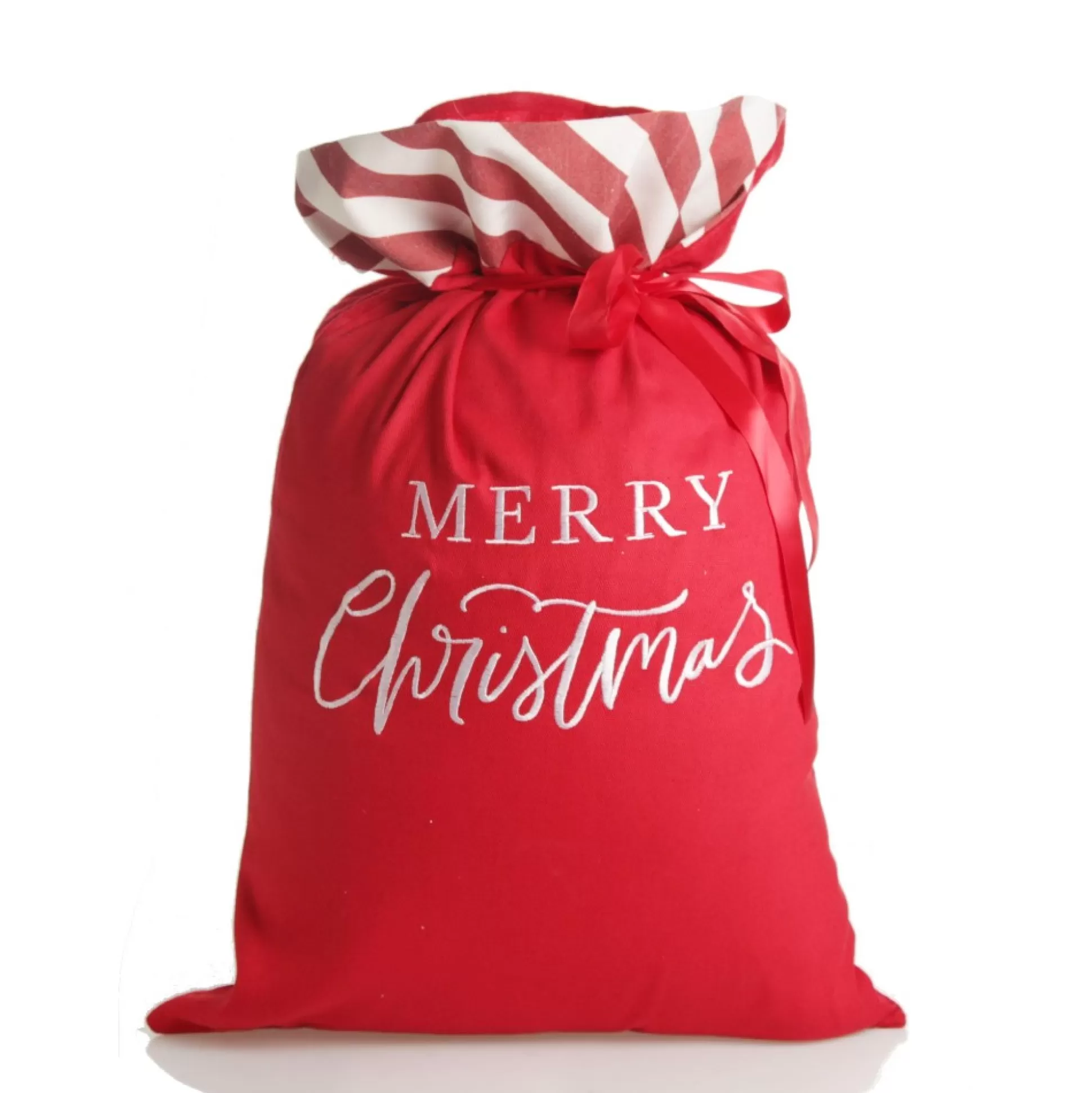 Personalised Red Merry Christmas Santa Sack with Candy Cane Stripe Trim Personalised Santa Sacks |