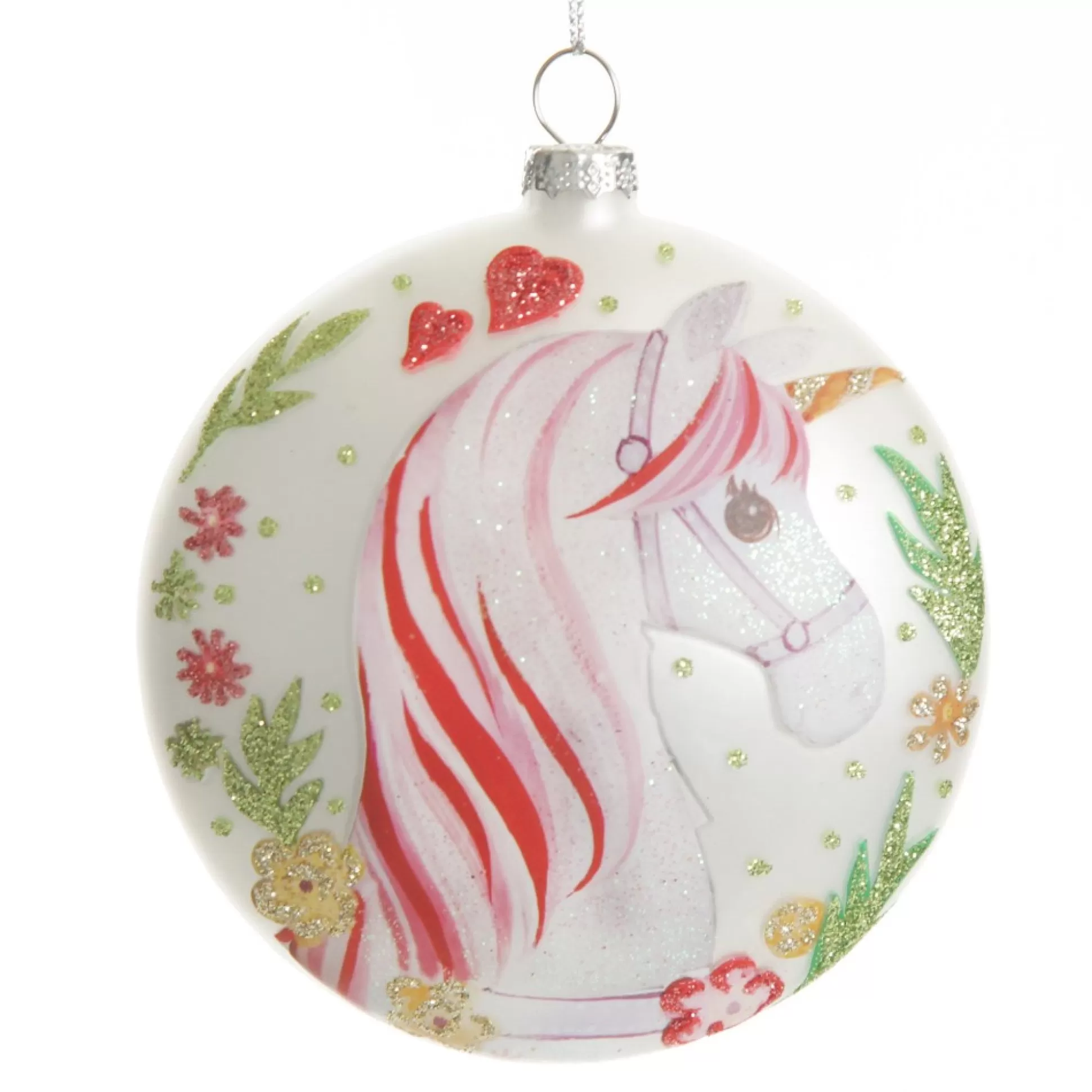 Personalised Unicorn Christmas Disc Glass Hearts And Discs |