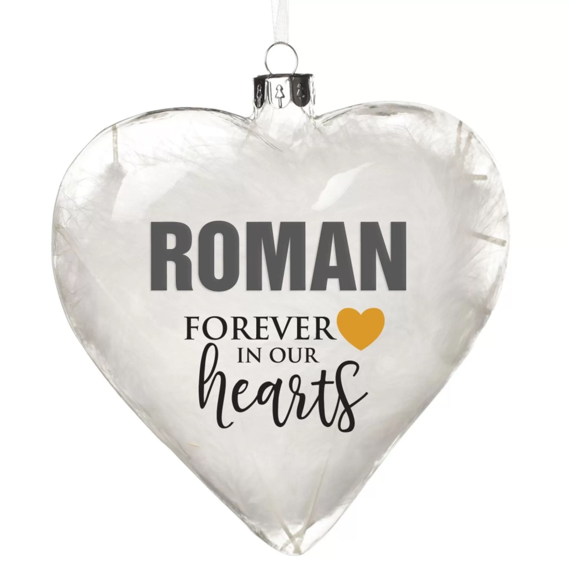 Personalised White Feather Glass Heart - Forever in Our Hearts Memorial Baubles |