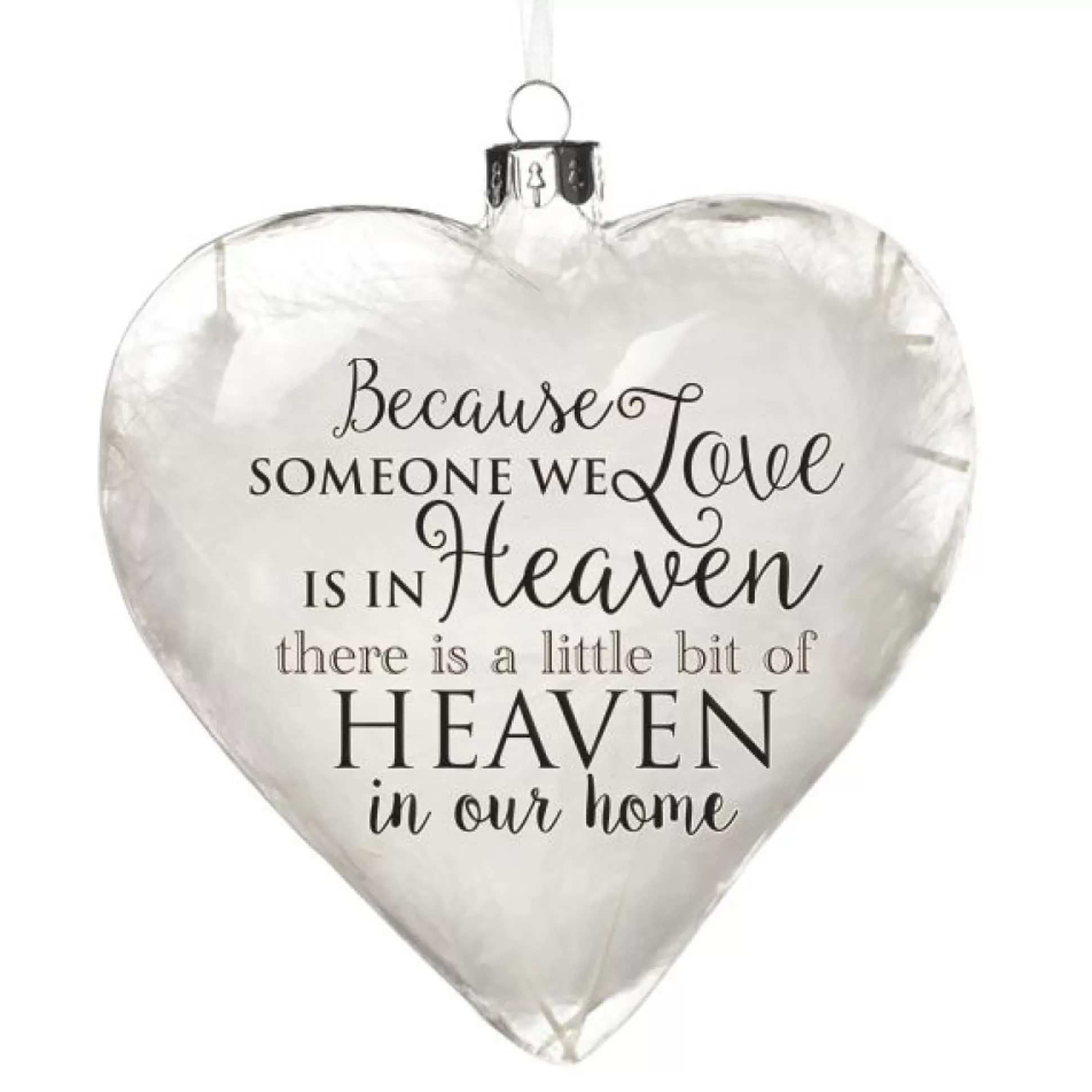 Personalised White Feather Glass Heart - Heaven in Our Home Memorial Baubles |