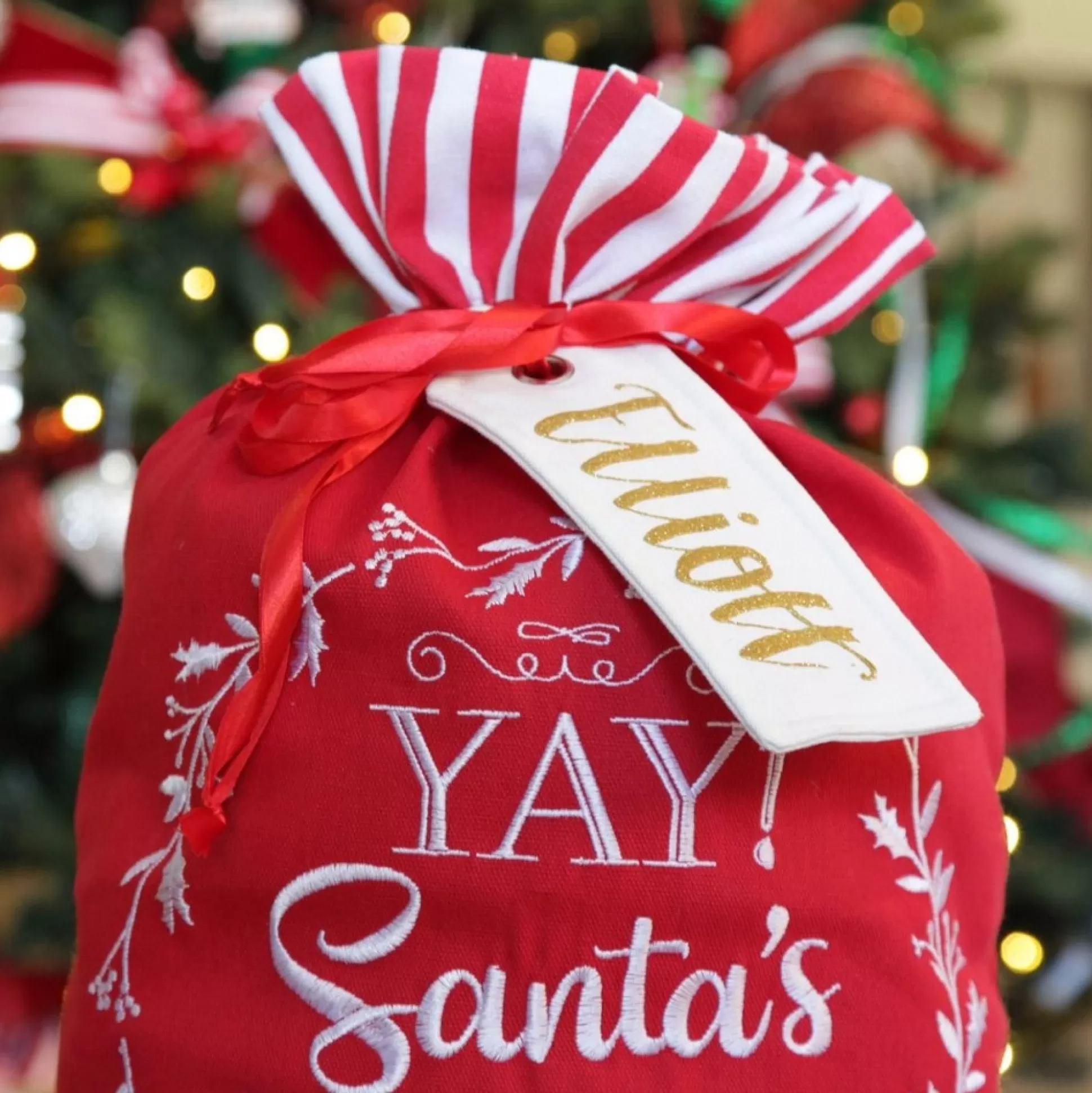Personalised White Linen Santa Sack Tag Personalised Santa Sacks |