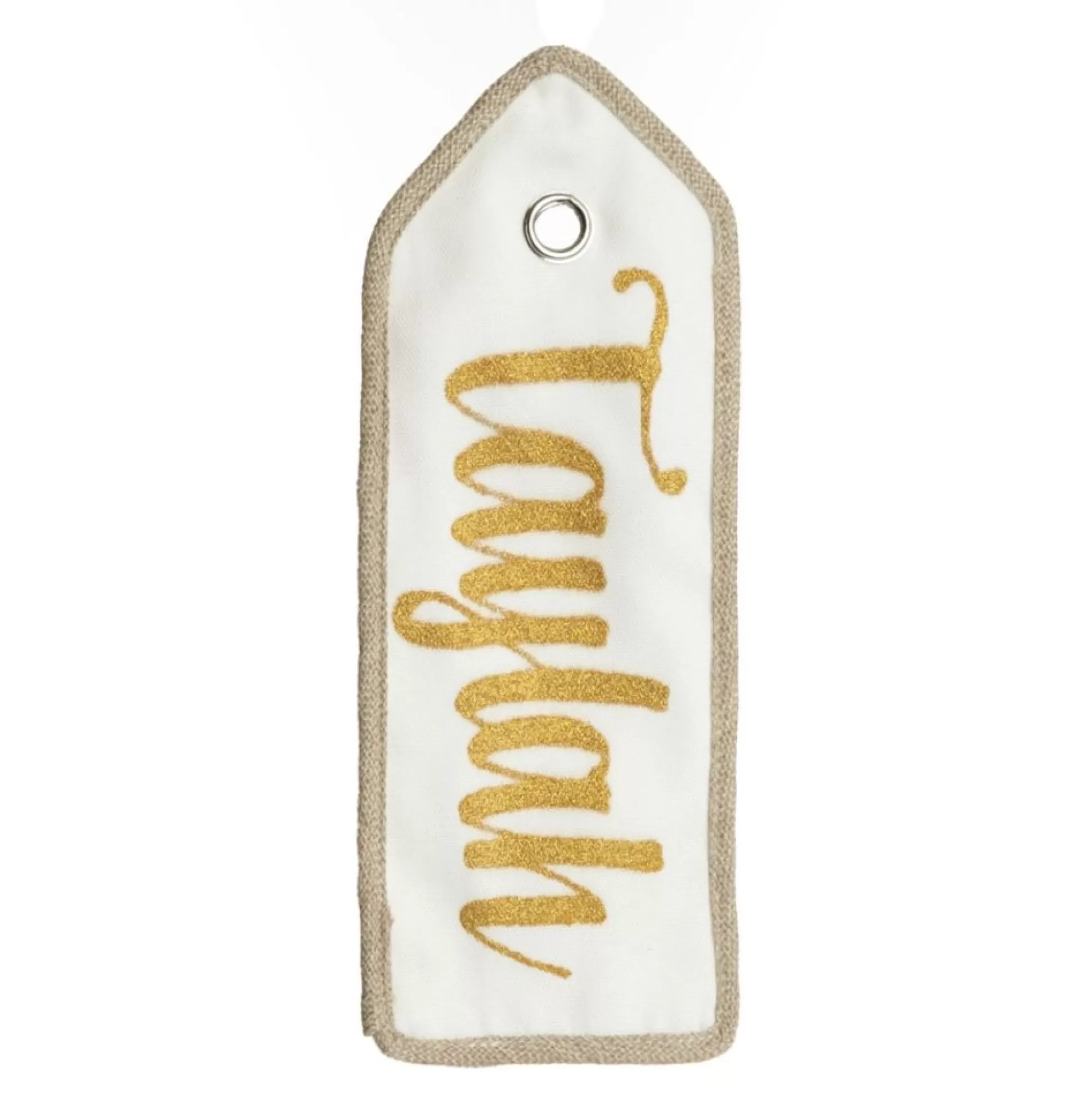 Personalised White Linen Santa Sack Tag with Burlap Piping Personalised Santa Sacks |