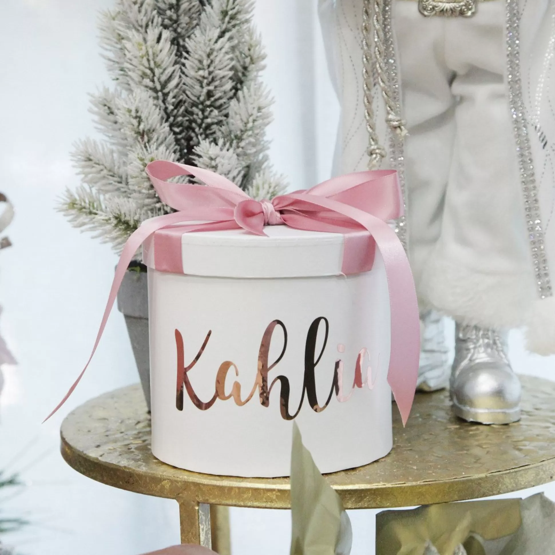 Personalised White Round Gift Box with Baby Pink Ribbon Bow Gift Wrap, Boxes, Bags & Tags |