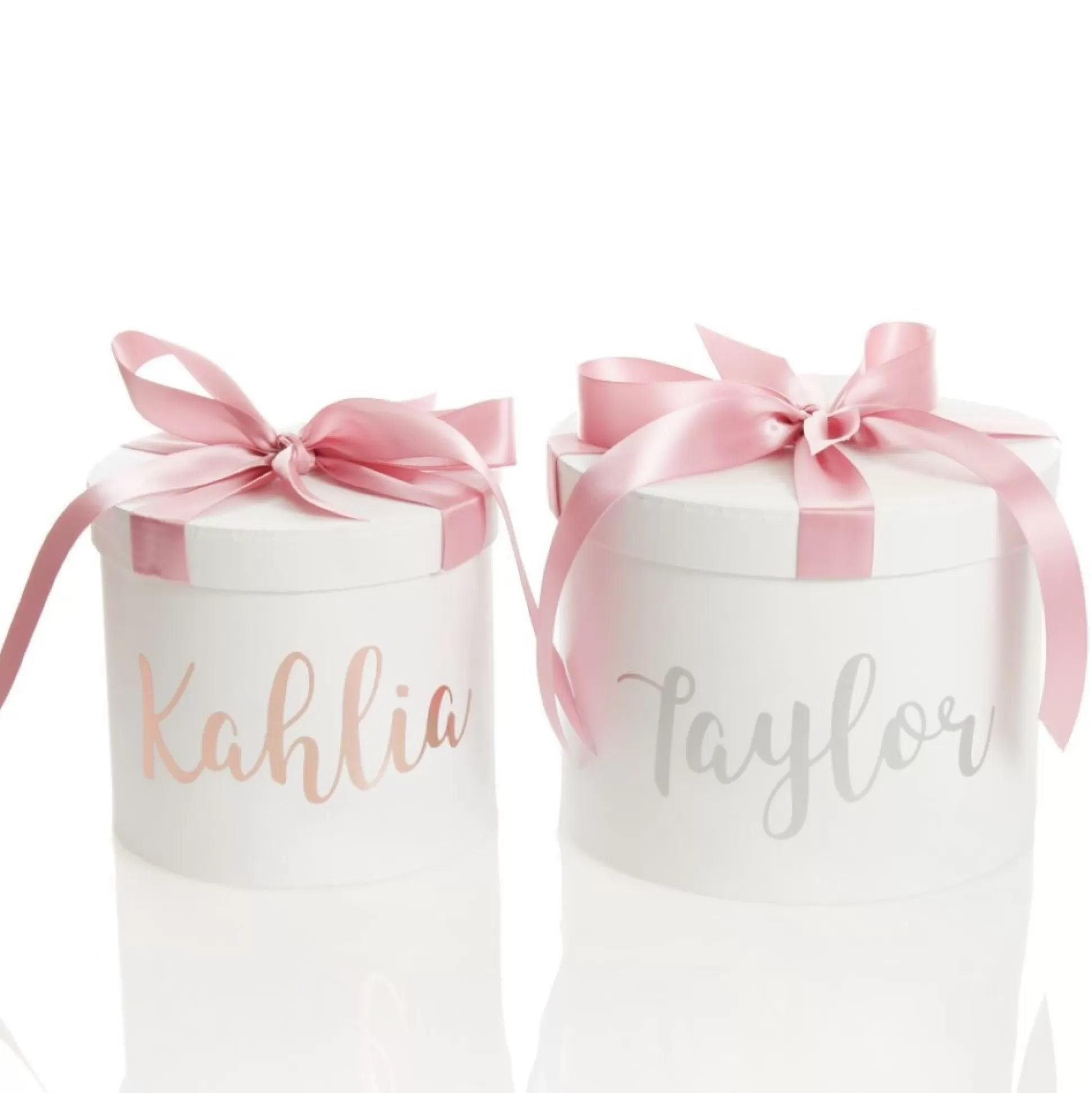 Personalised White Round Gift Box with Baby Pink Ribbon Bow Gift Wrap, Boxes, Bags & Tags |