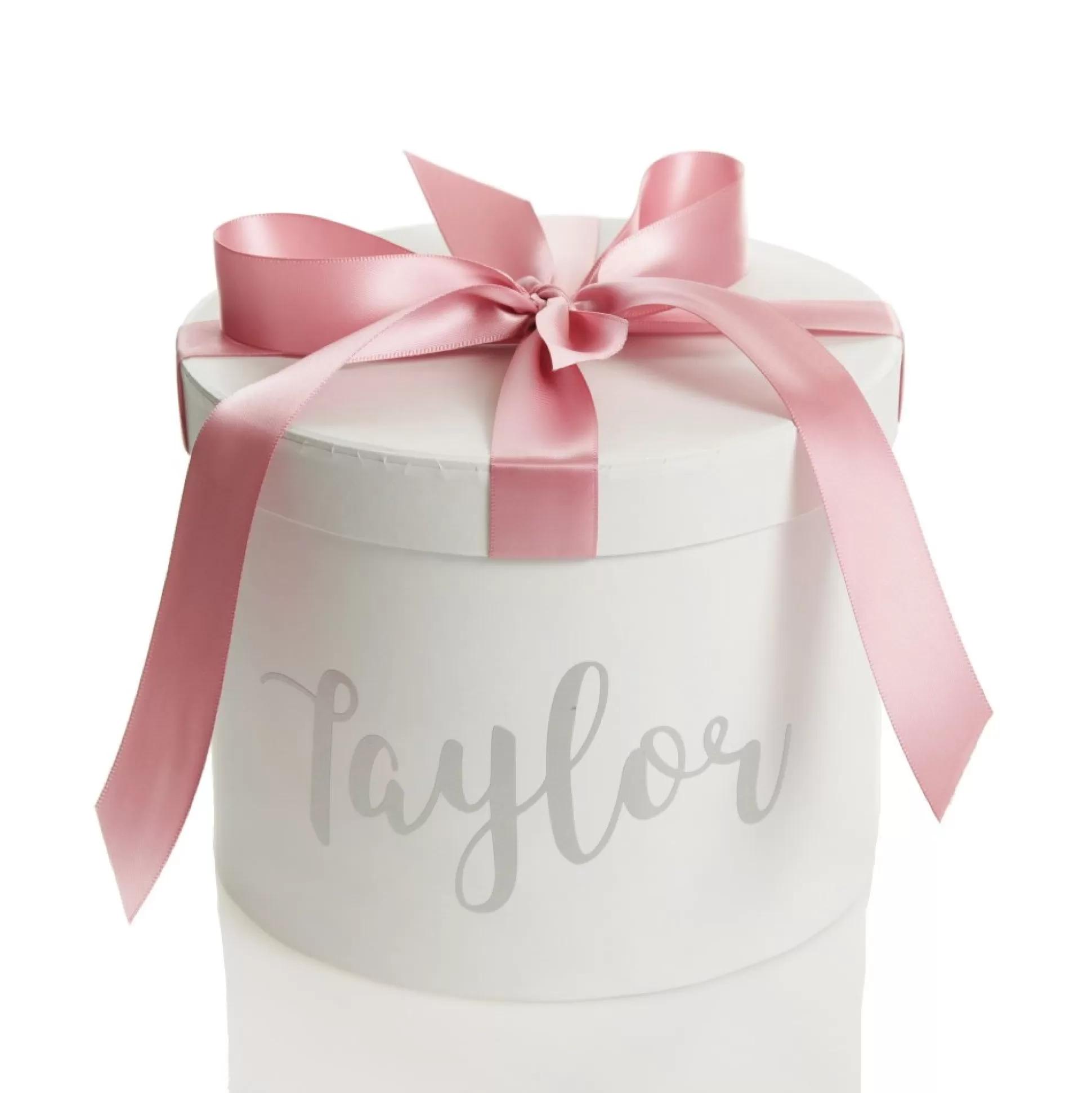 Personalised White Round Gift Box with Baby Pink Ribbon Bow Gift Wrap, Boxes, Bags & Tags |