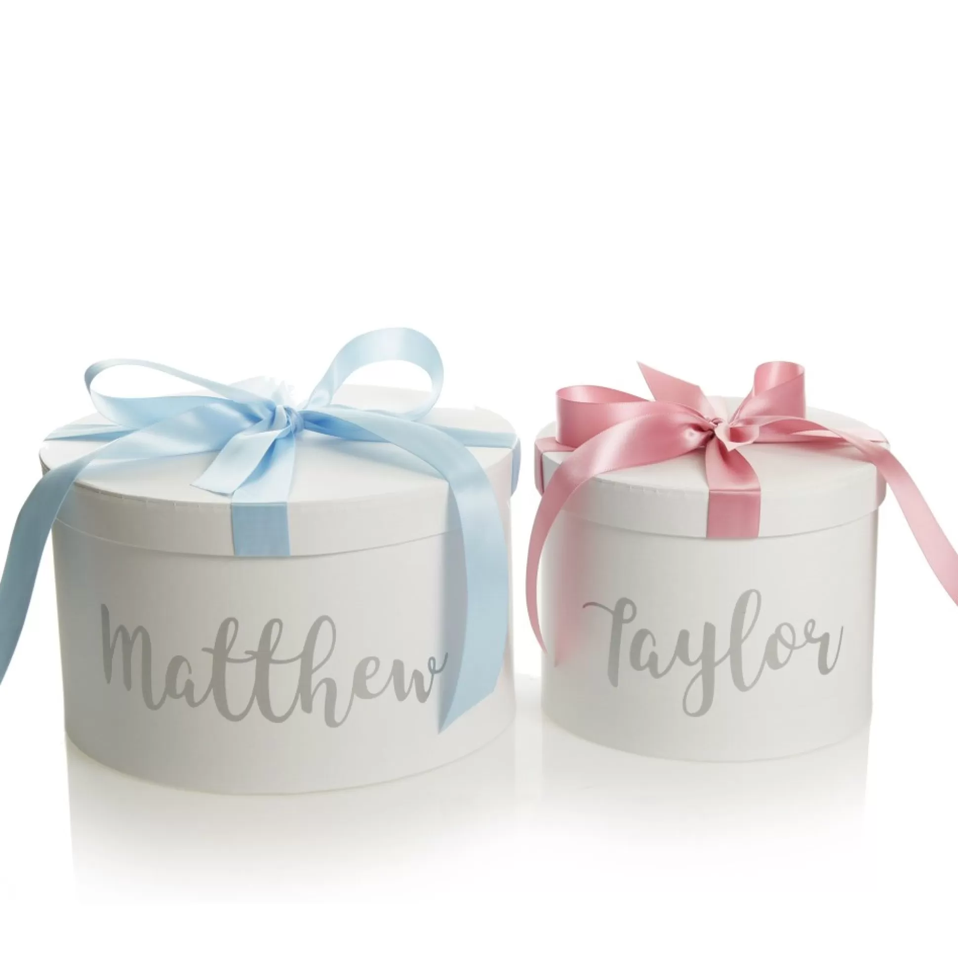 Personalised White Round Gift Box with Baby Pink Ribbon Bow Gift Wrap, Boxes, Bags & Tags |