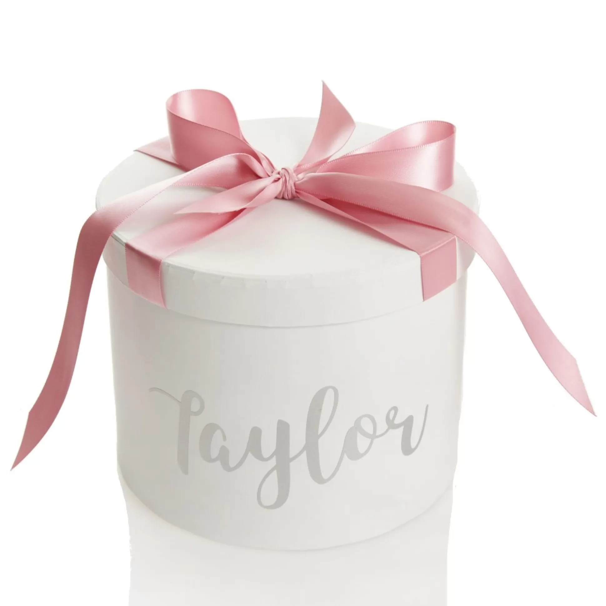 Personalised White Round Gift Box with Baby Pink Ribbon Bow Gift Wrap, Boxes, Bags & Tags |