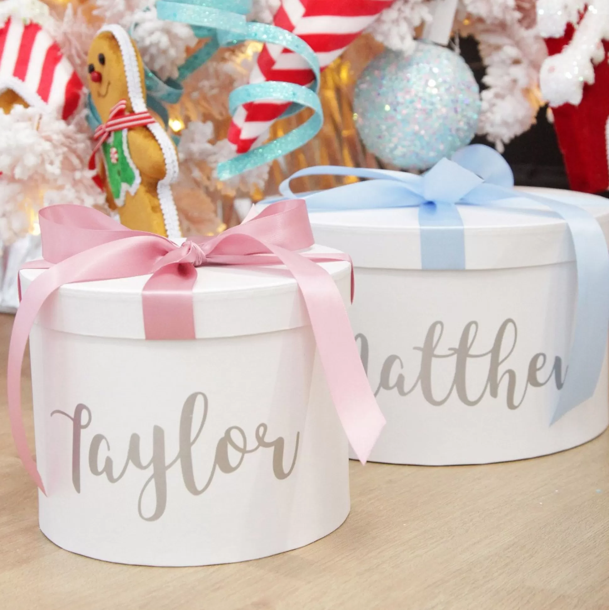 Personalised White Round Gift Box with Baby Pink Ribbon Bow Gift Wrap, Boxes, Bags & Tags |
