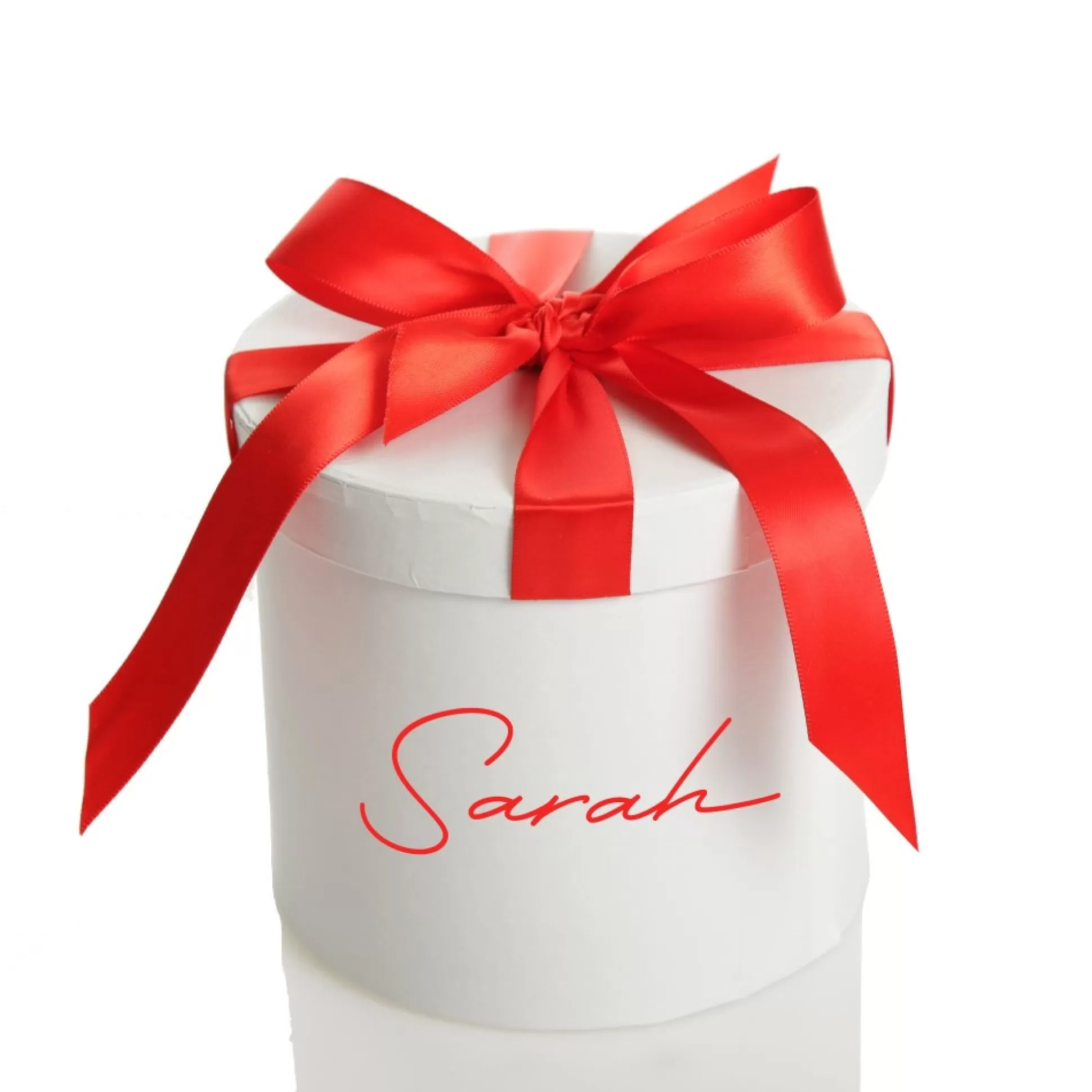 Personalised White Round Gift Box with Red Ribbon Bow Gift Wrap, Boxes, Bags & Tags |