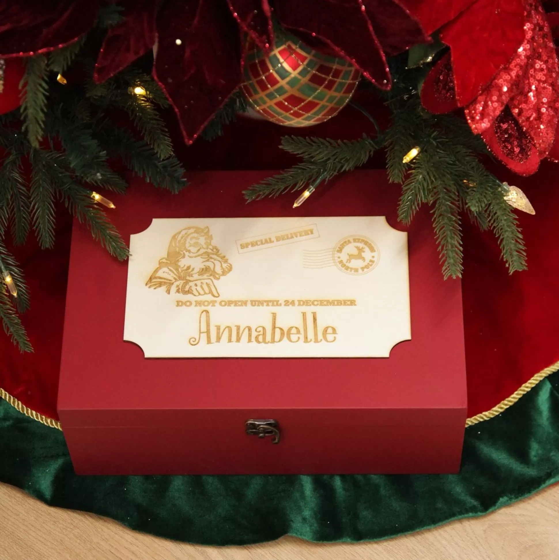 Personalised Wooden Christmas Eve Box with Express Delivery Plaque Christmas Eve Keepsake Boxes |