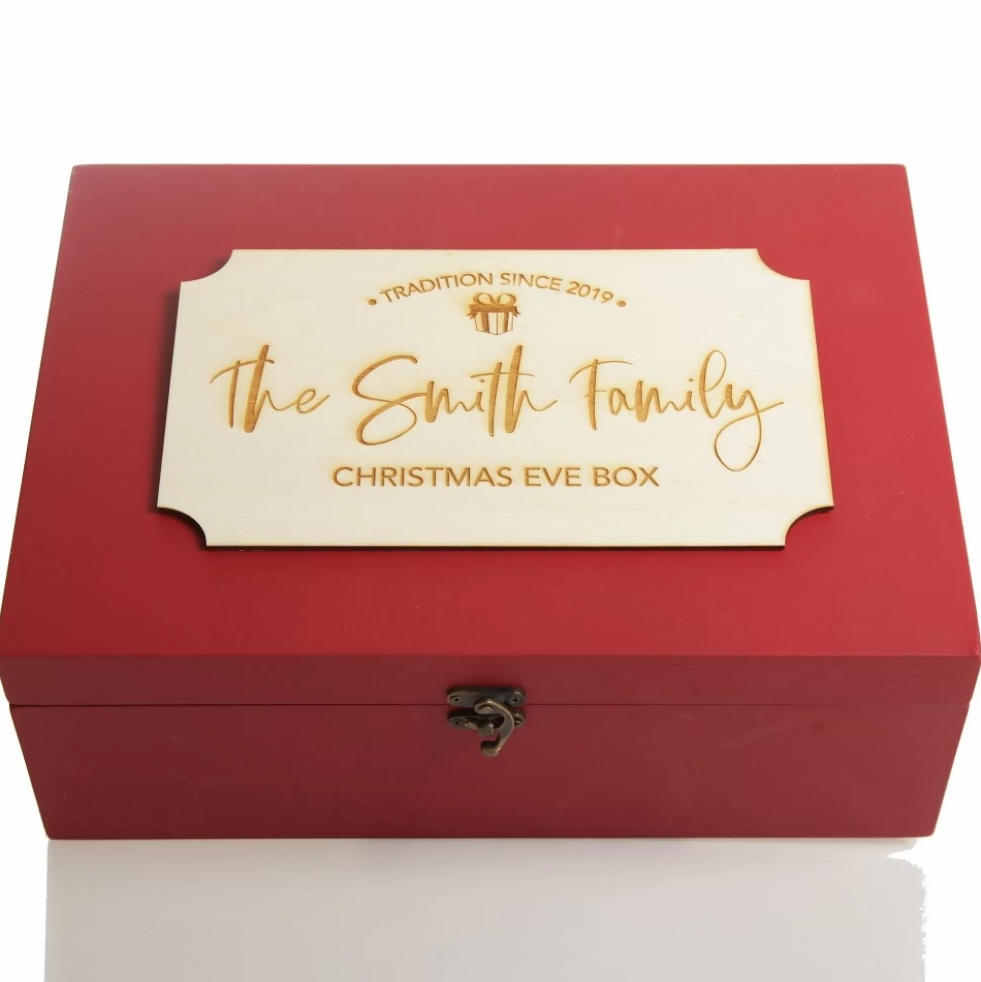 Personalised Wooden Christmas Eve Box with Family Est. Plaque Christmas Eve Keepsake Boxes |