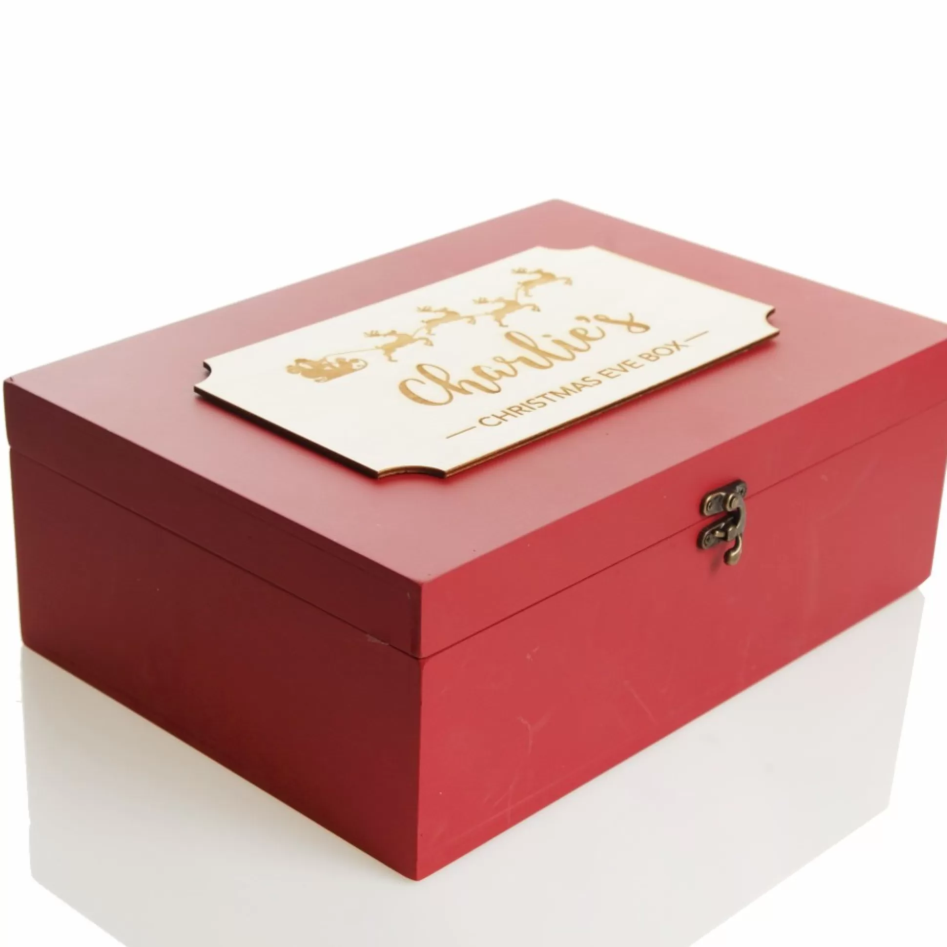 Personalised Wooden Christmas Eve Box with Santa Sleigh Plaque Christmas Eve Keepsake Boxes |