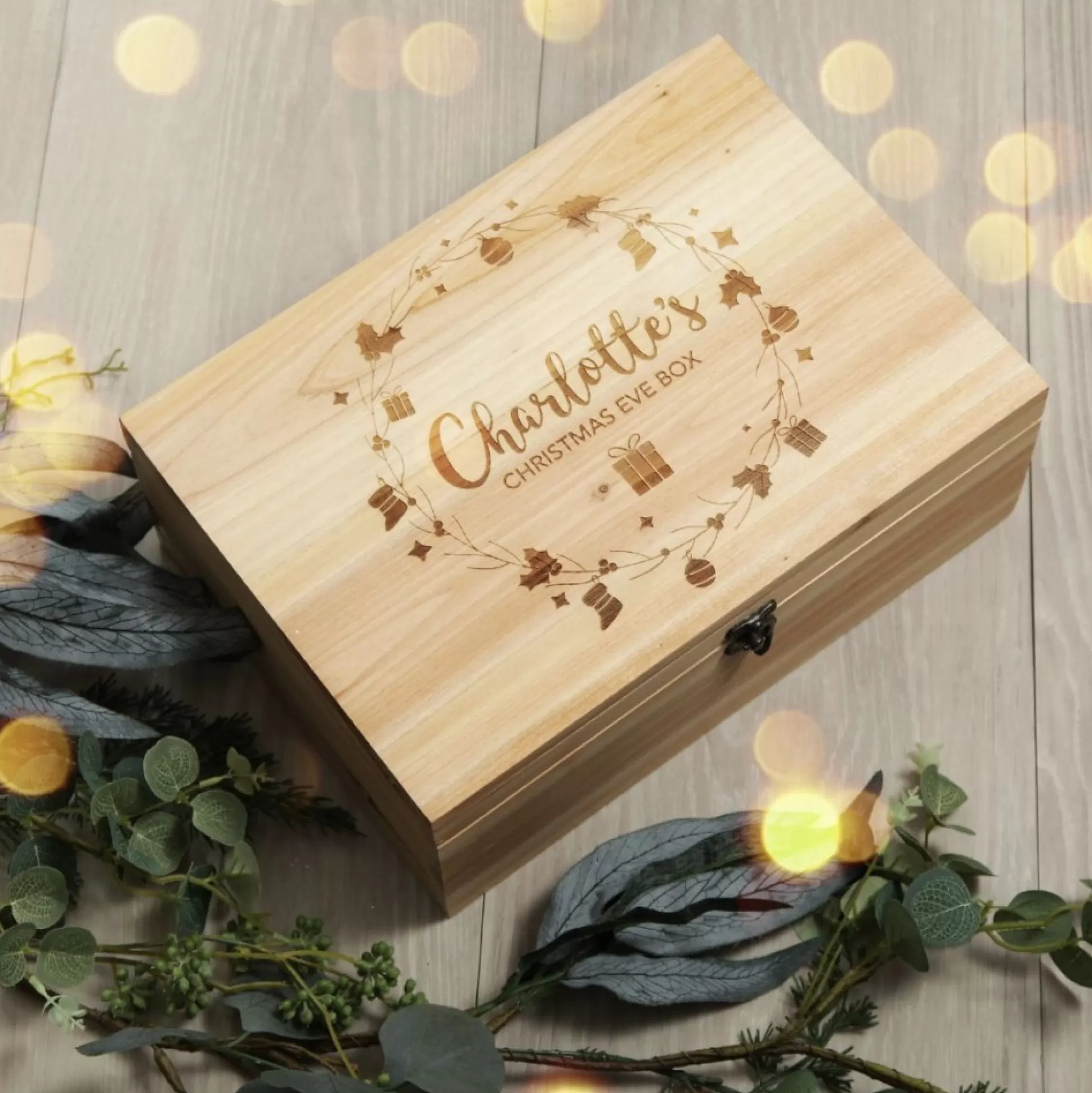 Personalised Wreath Wooden Christmas Eve Box Gift Wrap, Boxes, Bags & Tags |