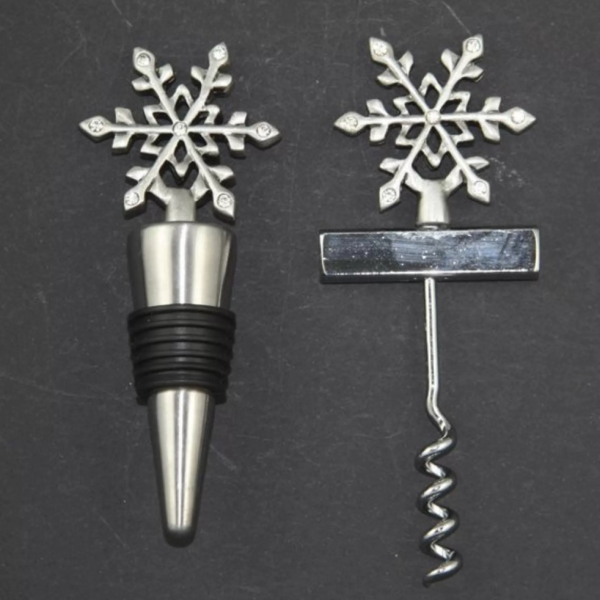 Pewter Snowflake Corkscrew and Bottle Stopper Gift Set Christmas Gifts |