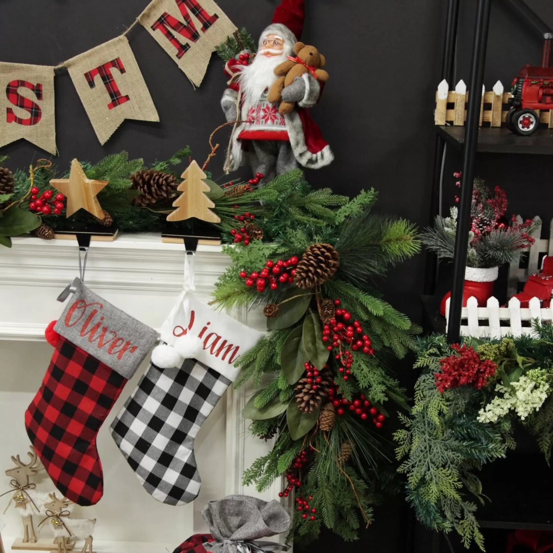 Pinecone and Red Berry Mixed Leaf Christmas Teardrop Swag Christmas Wreaths |