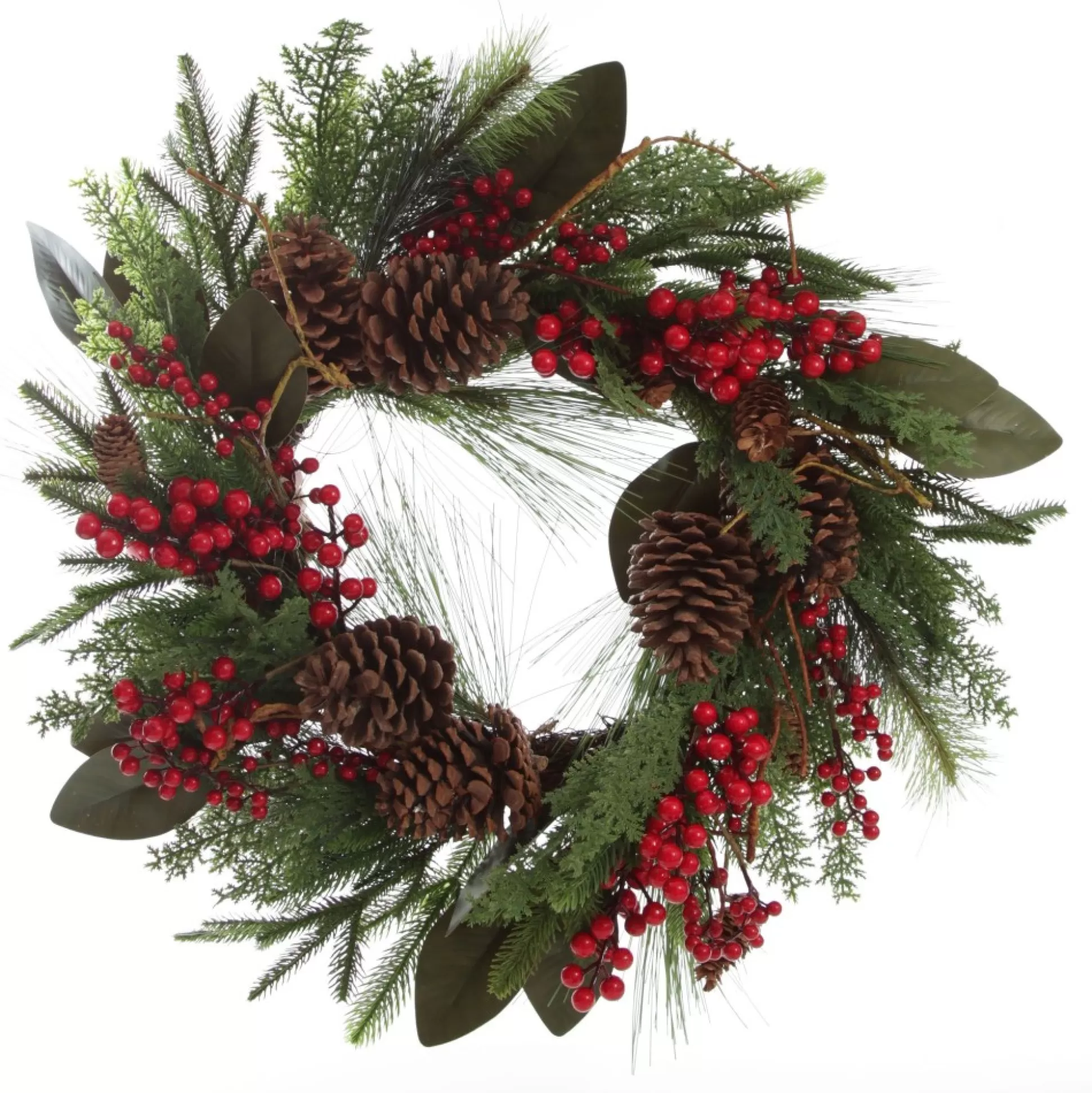 Pinecone and Red Berry Mixed Leaf Christmas Wreath Christmas Wreaths |