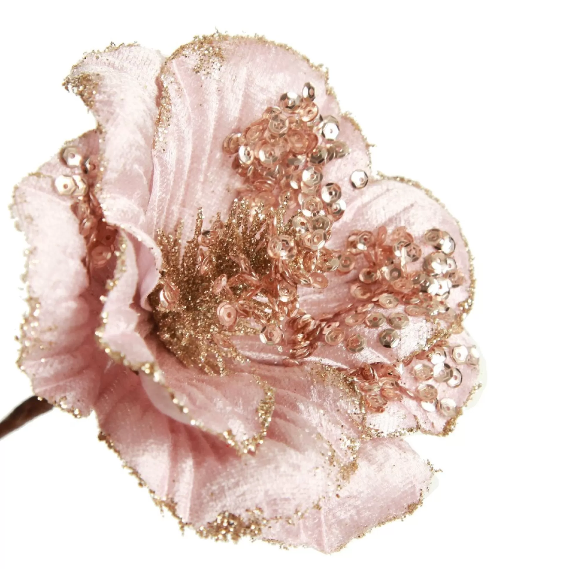 Pink Velvet Magnolia Flower with Champagne Sequin Tips Christmas Flowers |