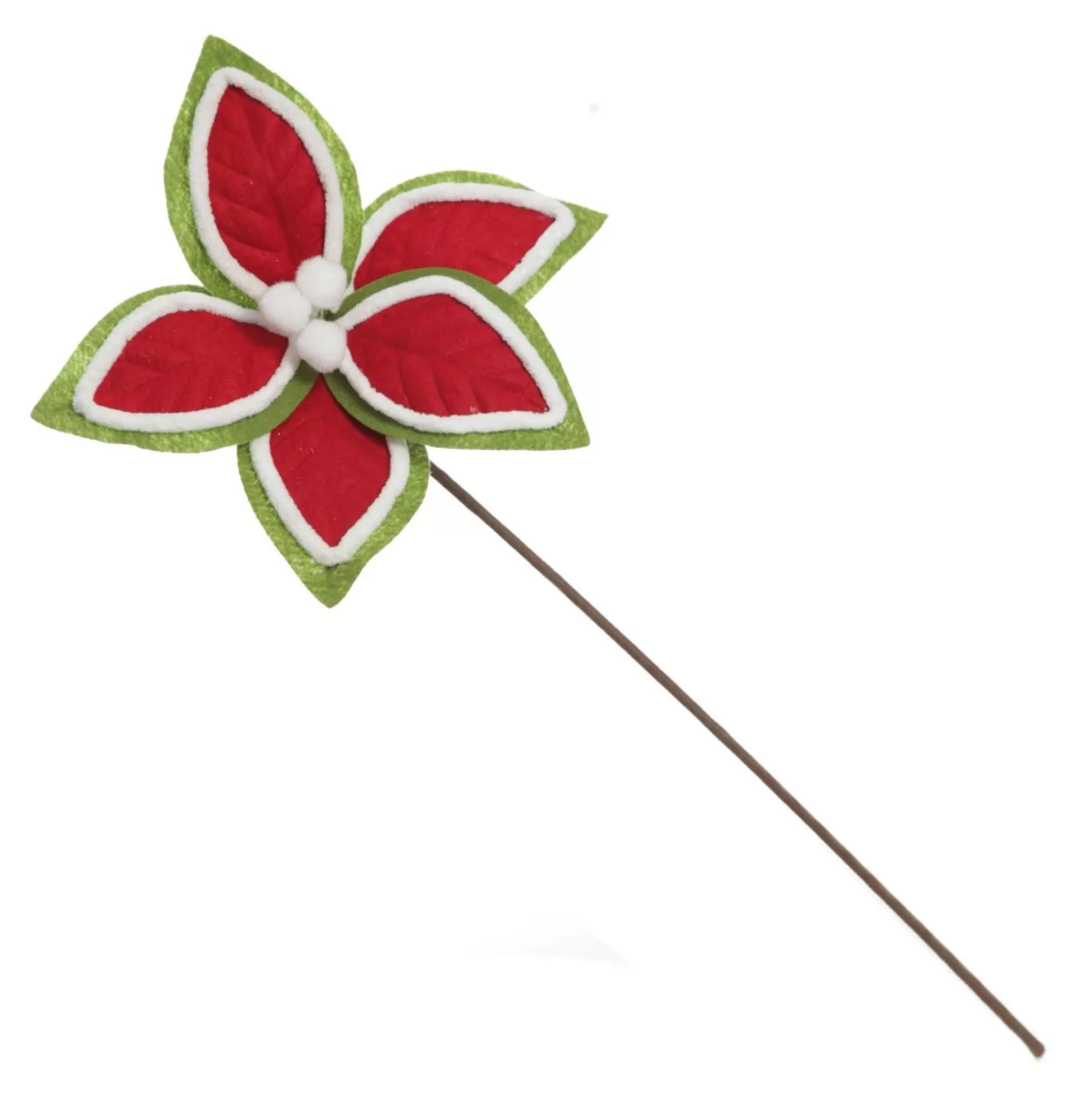 Red and Green Felt Flower Stem with Fur Trim Christmas Flowers |