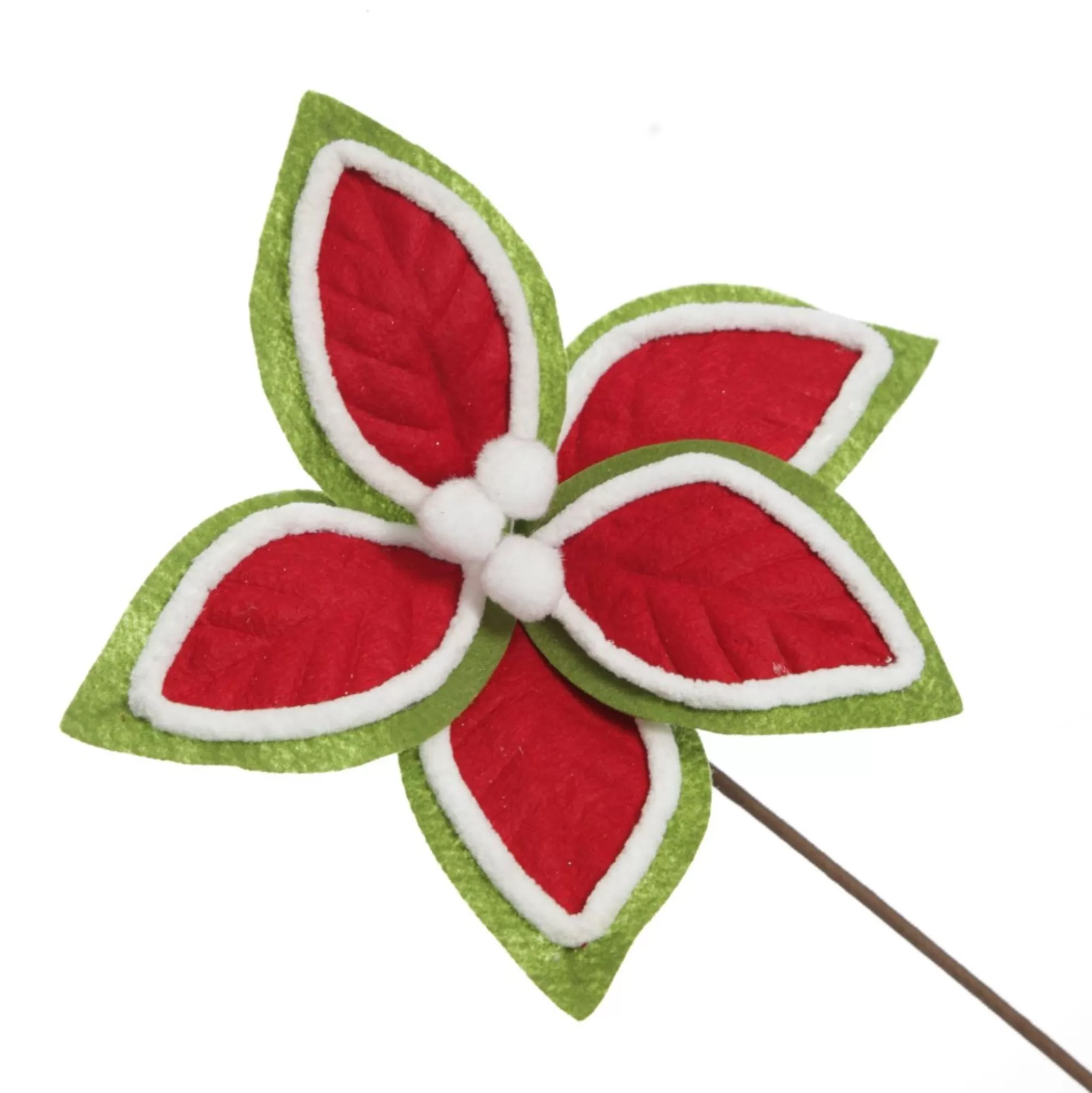 Red and Green Felt Flower Stem with Fur Trim Christmas Flowers |