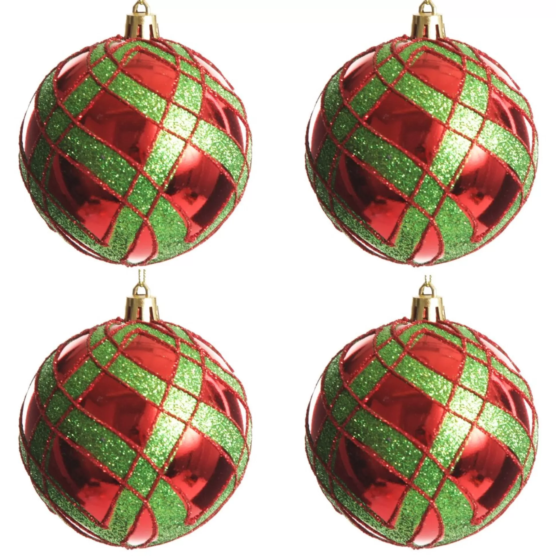 Red and Green Harlequin Christmas Baubles - Set of 4 Christmas Bauble Sets |