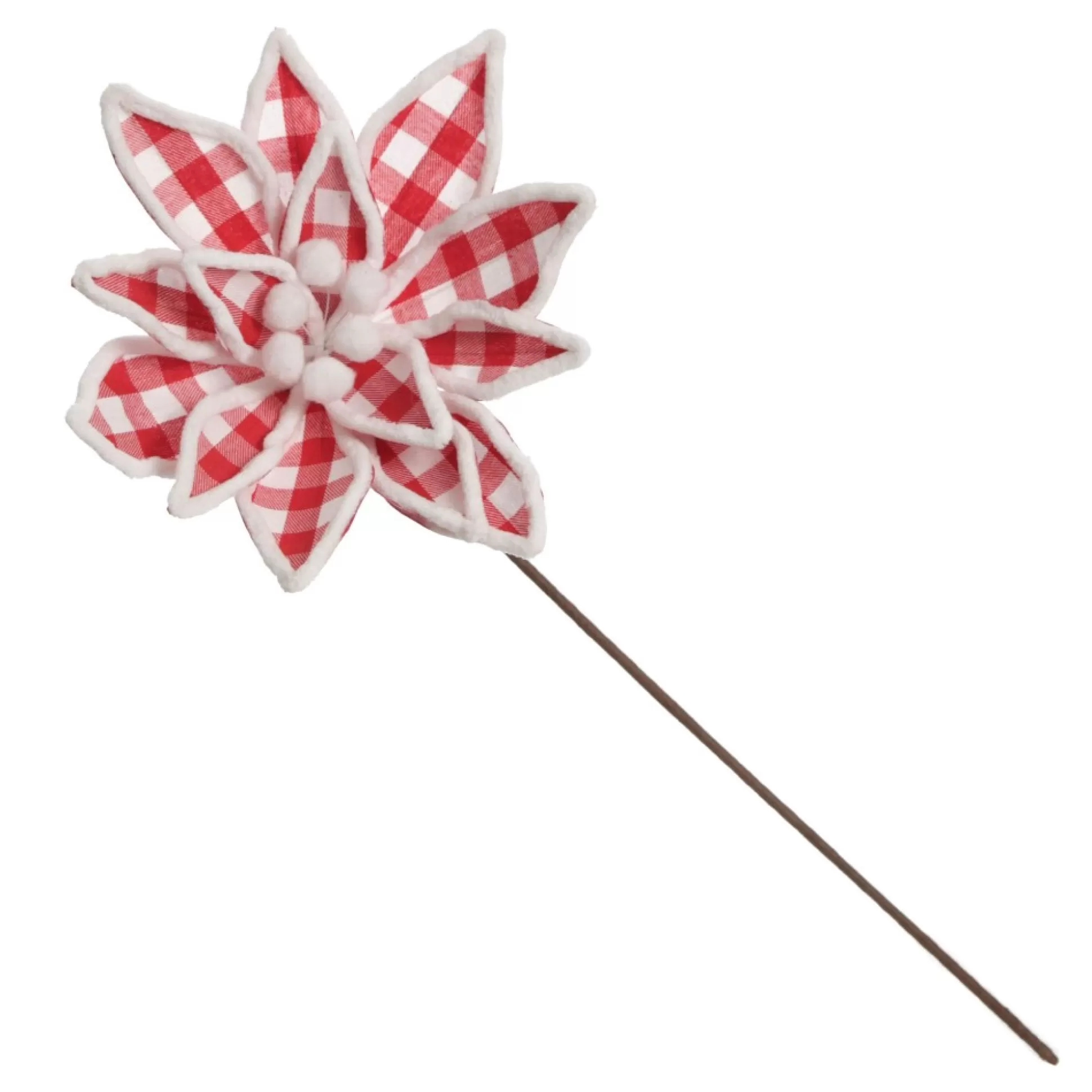 Red and White Check Flower Stem with Fur Trim Christmas Flowers |