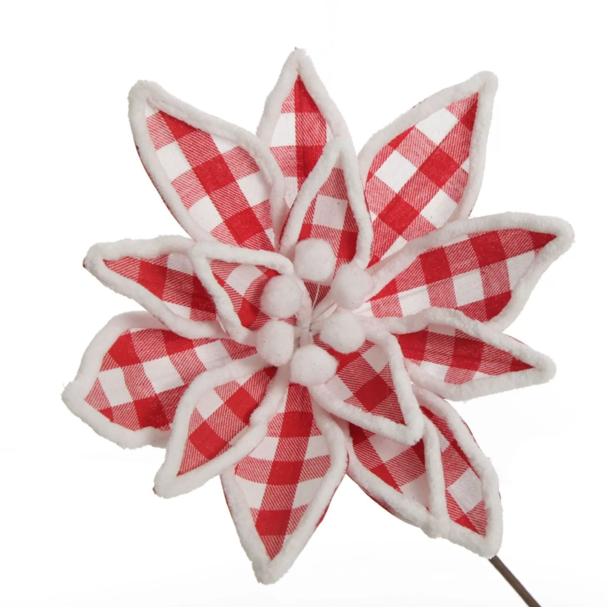 Red and White Check Flower Stem with Fur Trim Christmas Flowers |