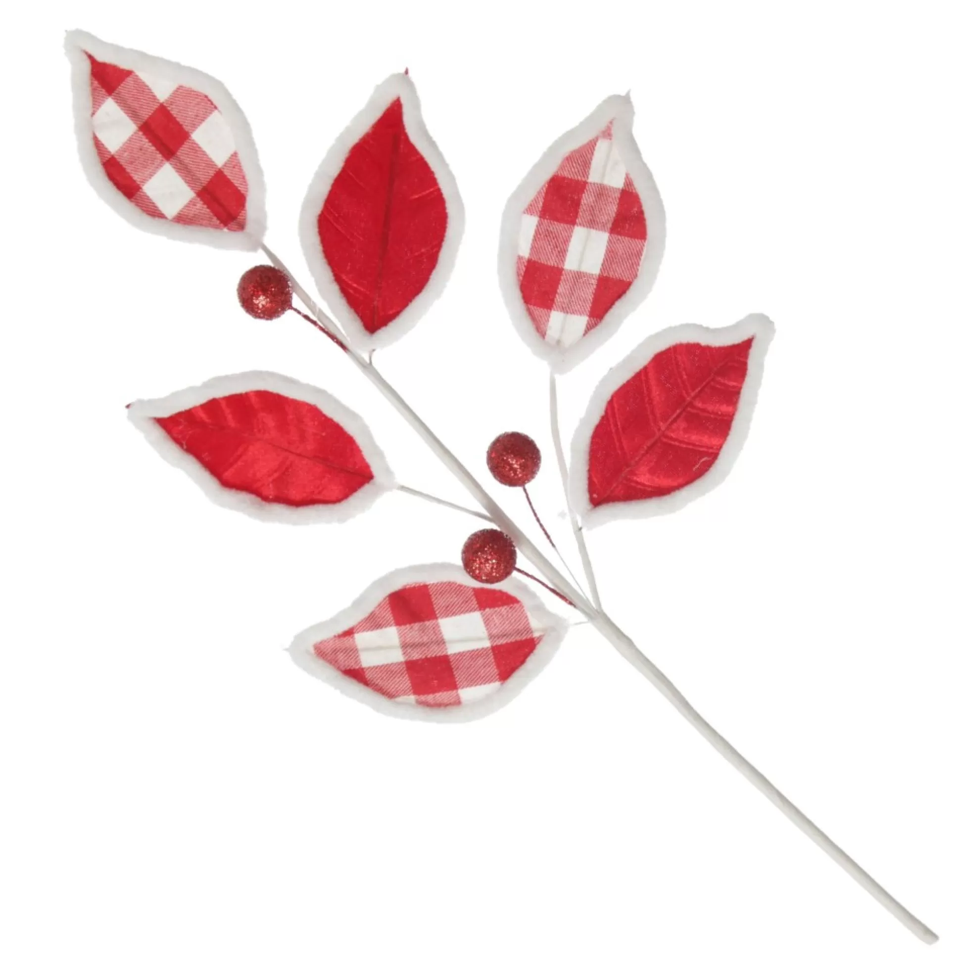 Red and White Check Leaf Spray with Fur Trim Christmas Sprays |