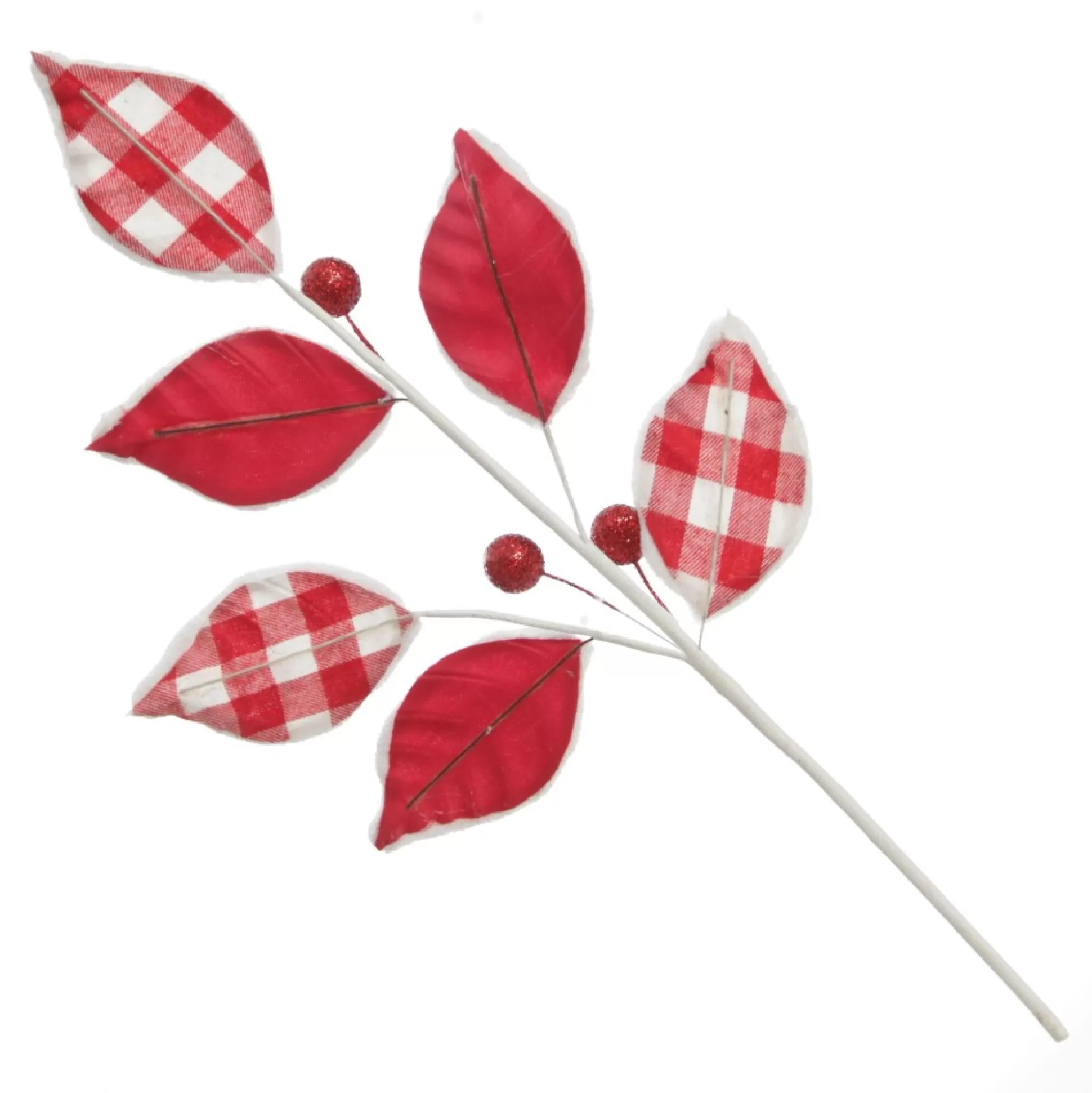 Red and White Check Leaf Spray with Fur Trim Christmas Sprays |