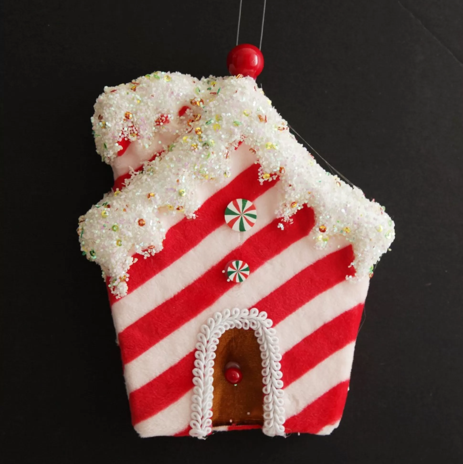 Red and White Striped Velvet Christmas House Tree Decoration Christmas Tree Decorations |