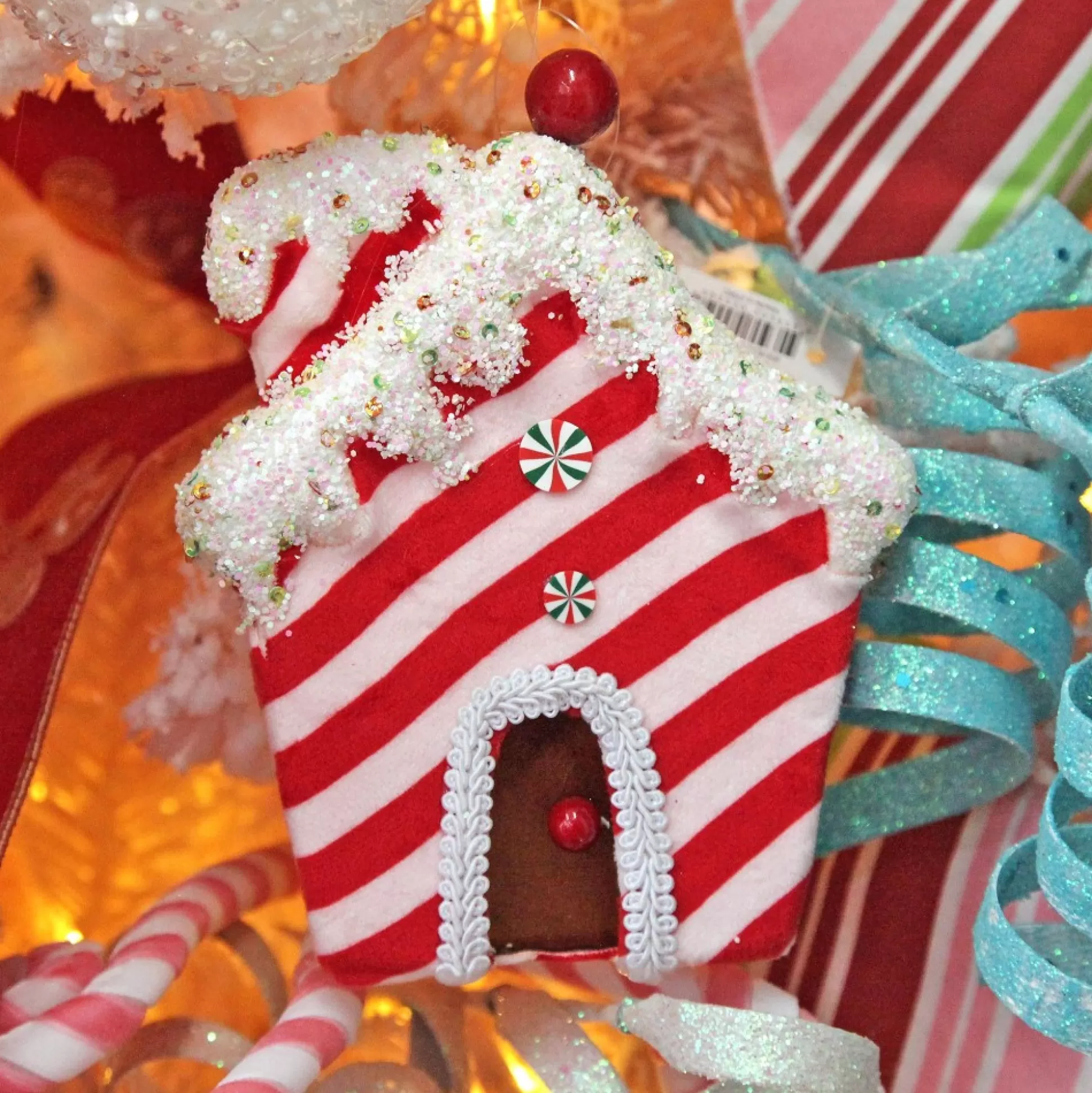 Red and White Striped Velvet Christmas House Tree Decoration Christmas Tree Decorations |