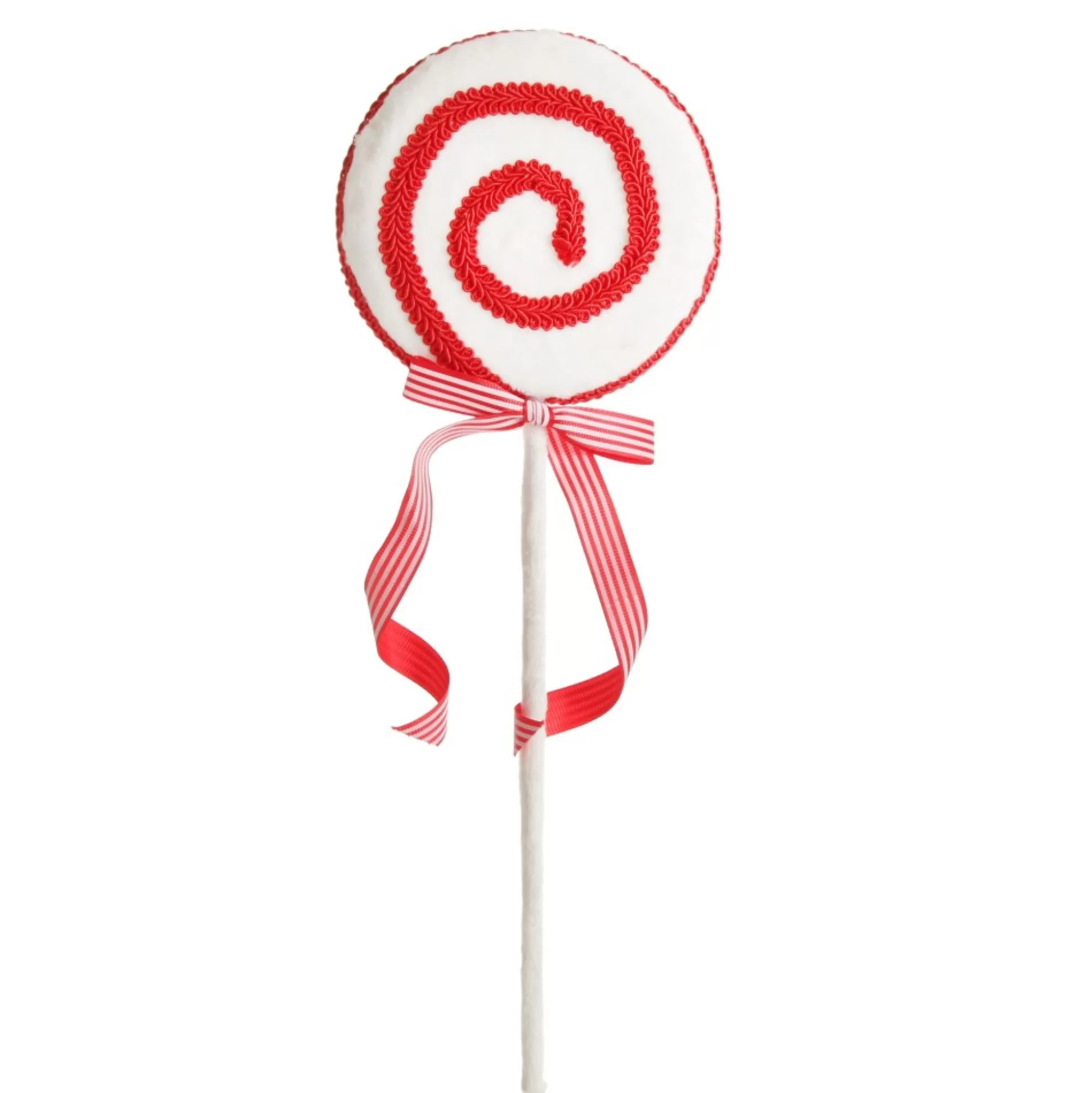 Red and White Velvet Swirl Lollipop Pick with Braided Trim Christmas Tree Picks |