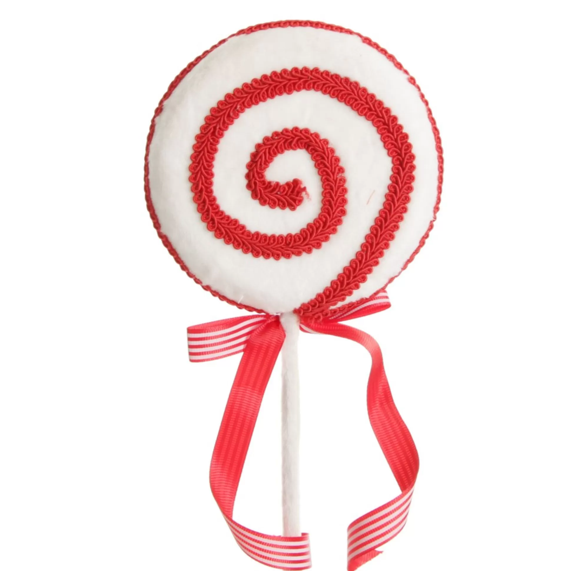 Red and White Velvet Swirl Lollipop Pick with Braided Trim Christmas Tree Picks |