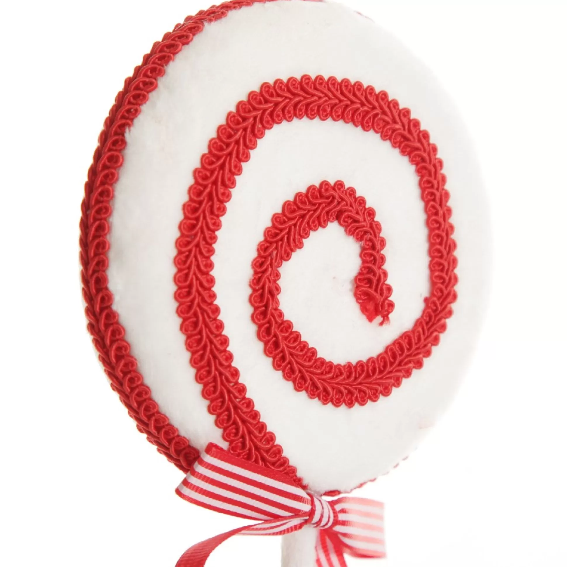 Red and White Velvet Swirl Lollipop Pick with Braided Trim Christmas Tree Picks |
