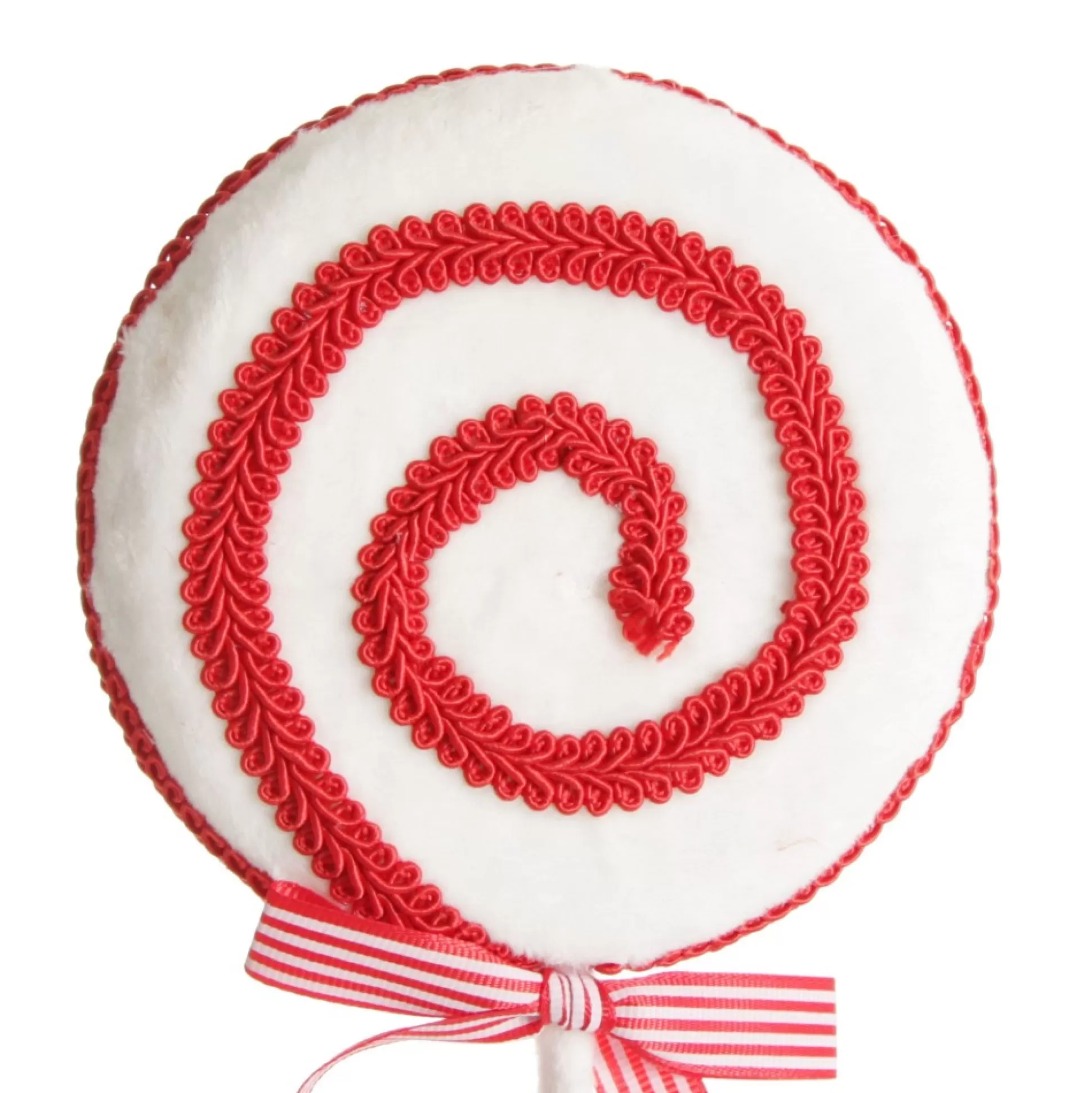 Red and White Velvet Swirl Lollipop Pick with Braided Trim Christmas Tree Picks |