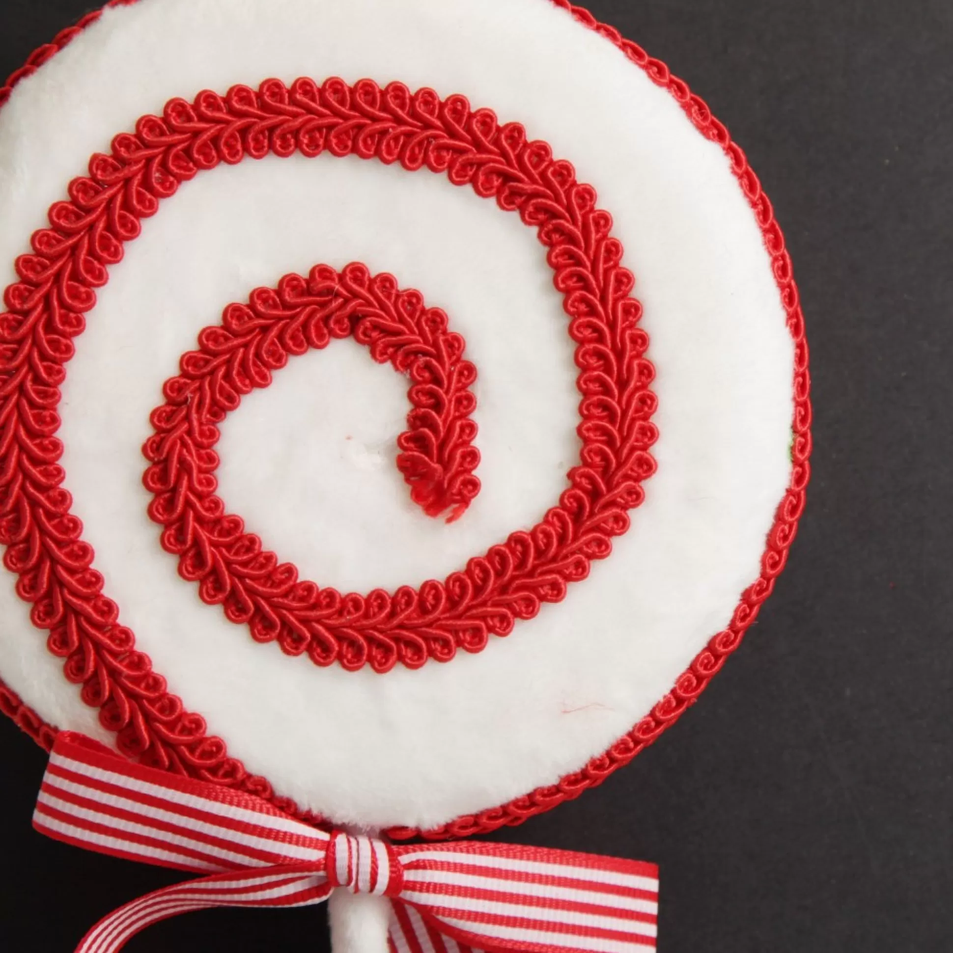 Red and White Velvet Swirl Lollipop Pick with Braided Trim Christmas Tree Picks |