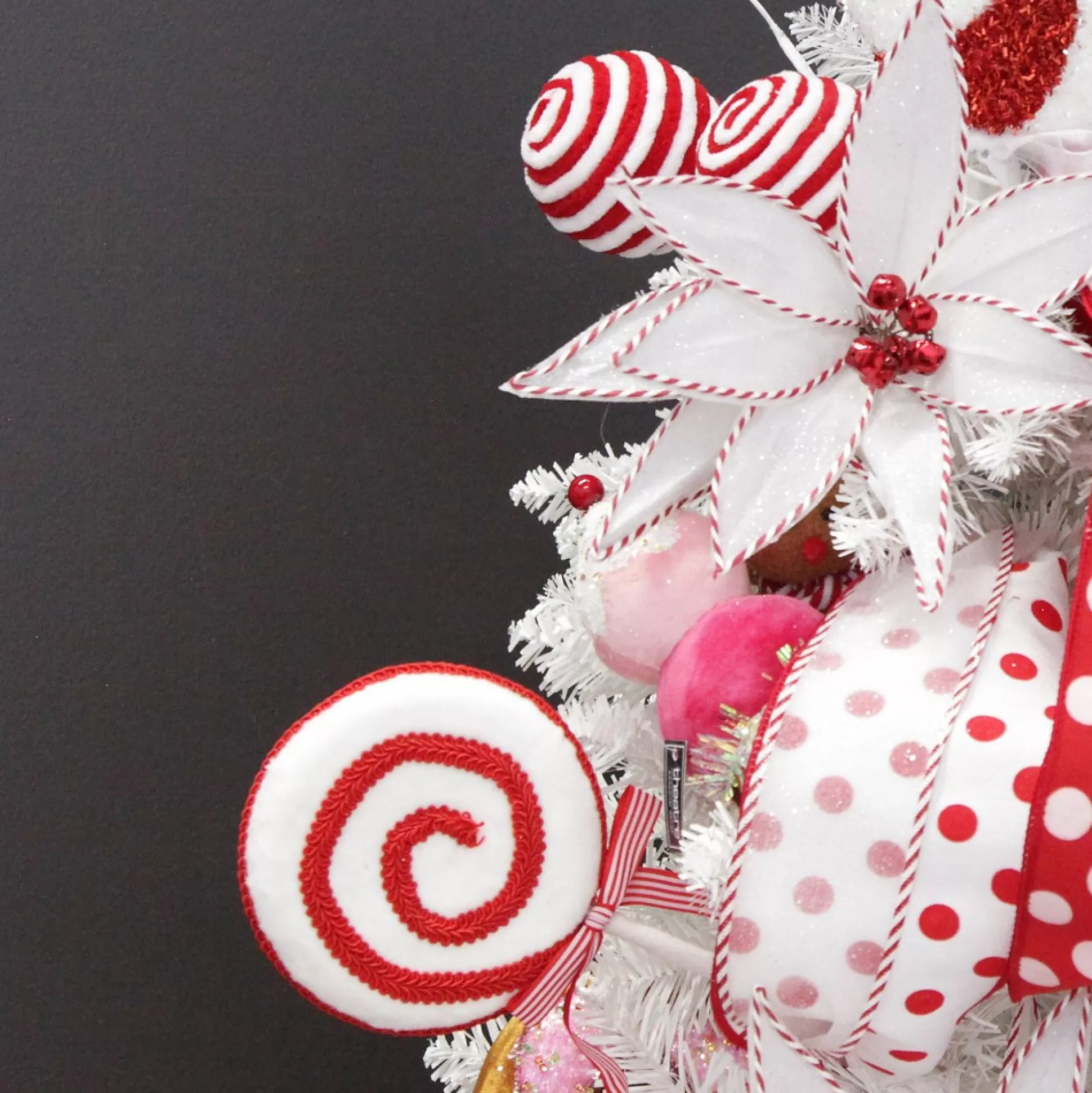 Red and White Velvet Swirl Lollipop Pick with Braided Trim Christmas Tree Picks |