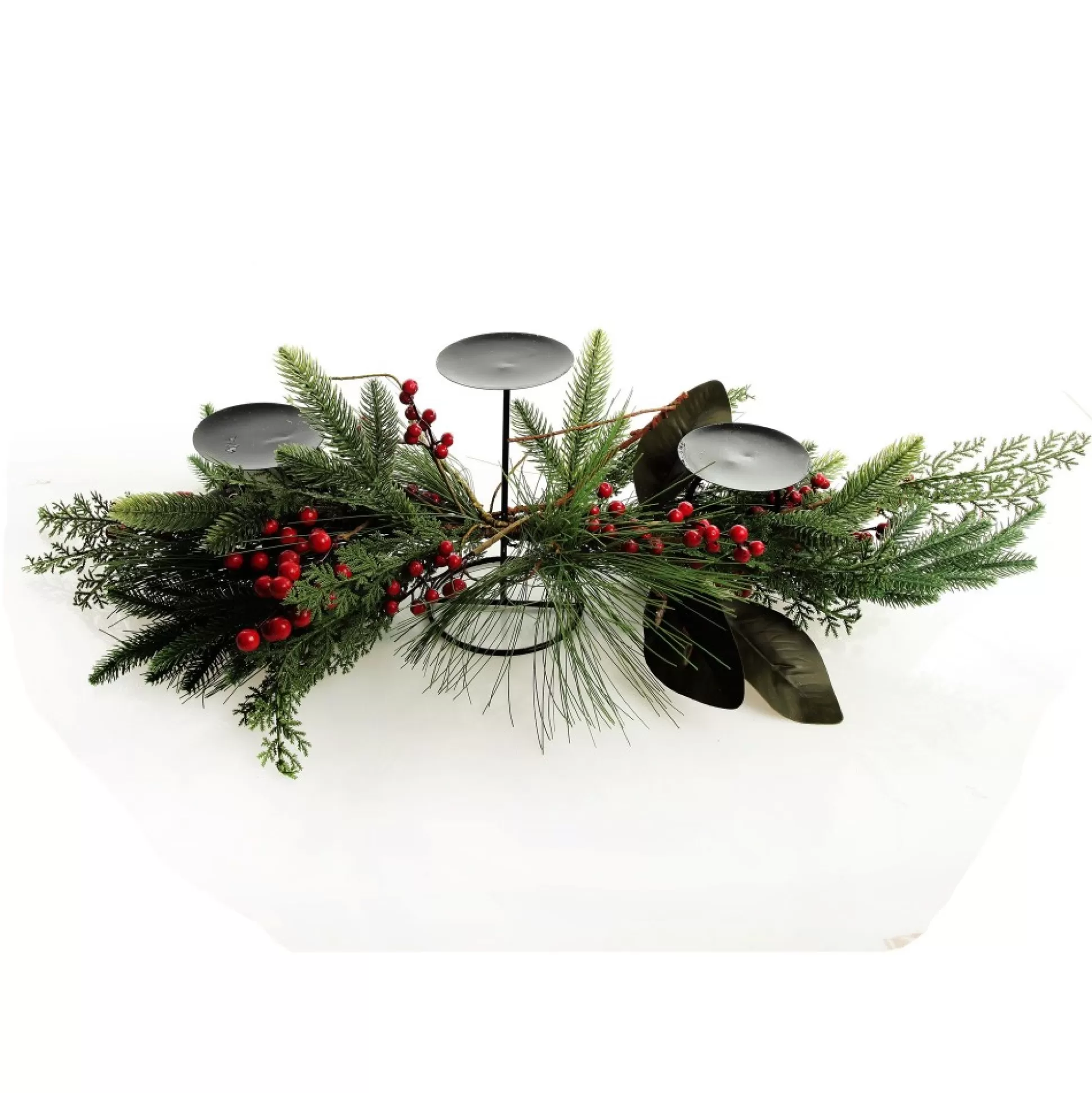 Red Berry Mixed Leaf Christmas Table Centrepiece Candle Holder Christmas Table Centrepieces |