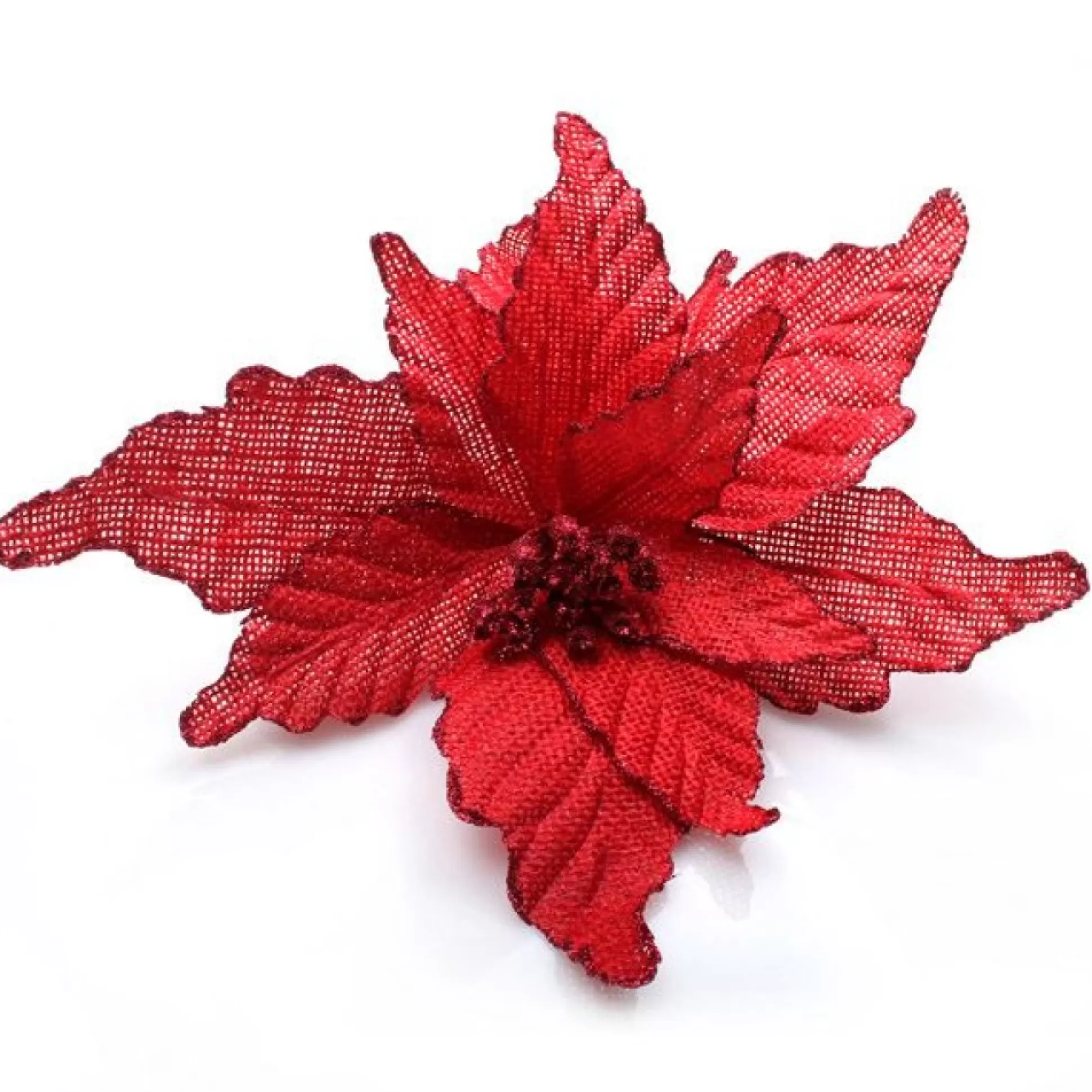 Red Burlap Flower Pick Red Glitter Trim Christmas Flowers |