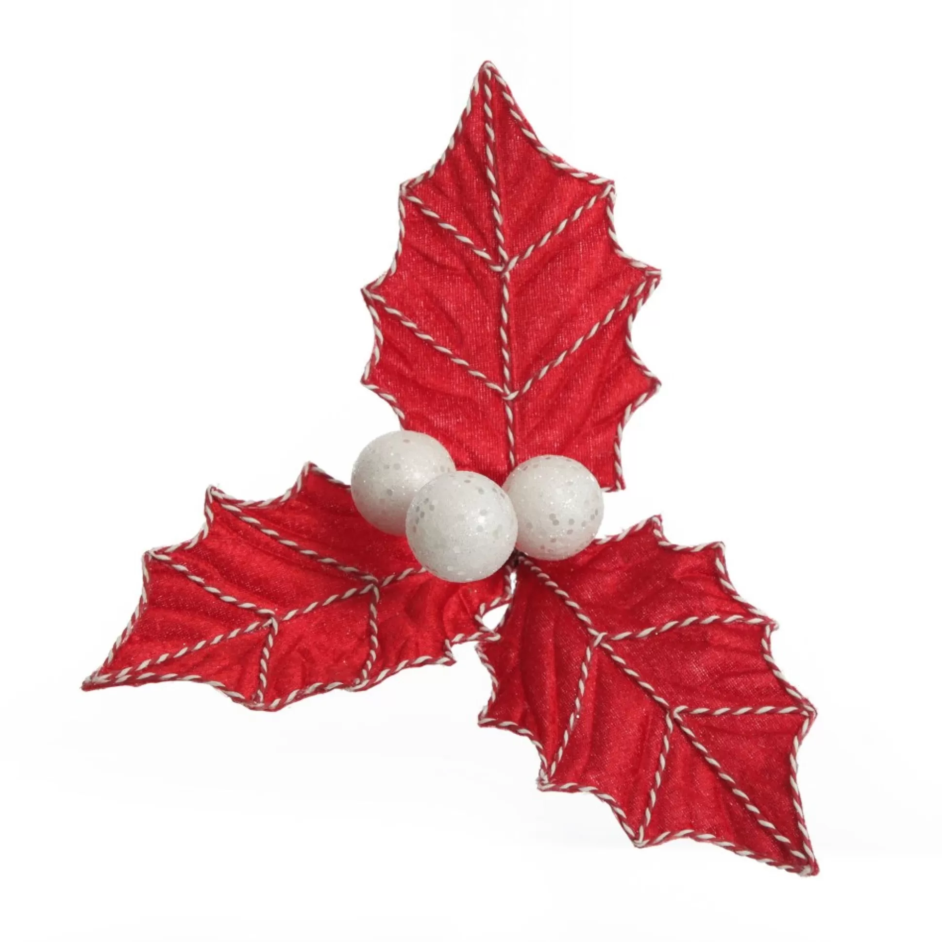 Red Christmas Holly Leaf Clip with Twine Trim Christmas Flowers |