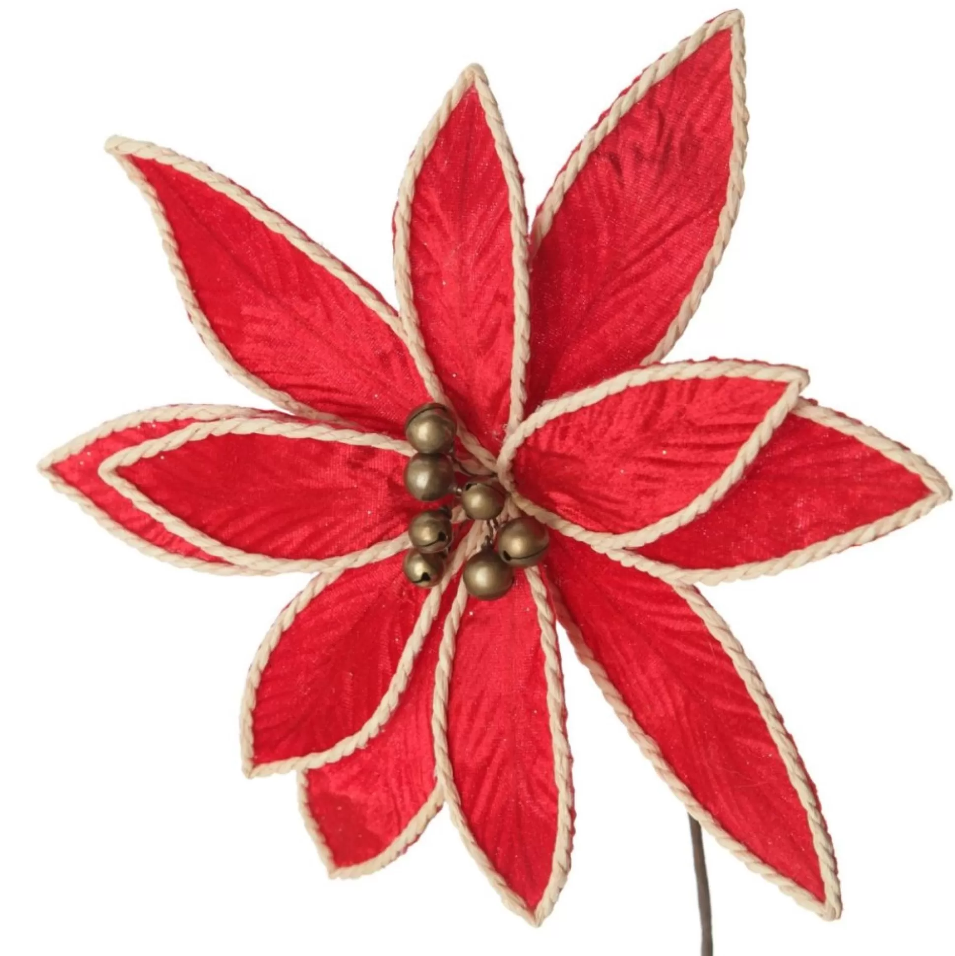 Red Embossed Flower with Rope Trim and Bells Christmas Flowers |