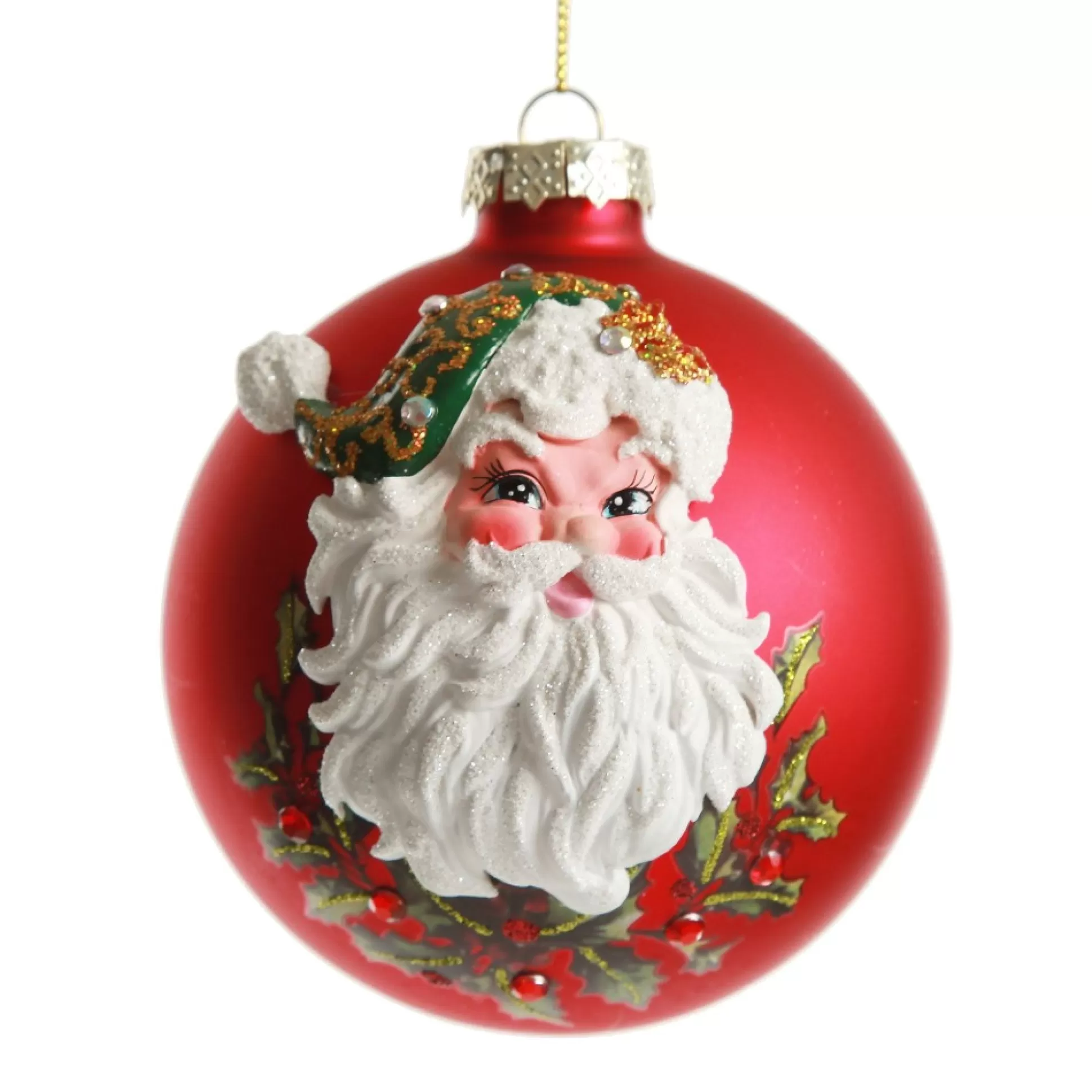 Red Glass 3D Santa Christmas Bauble Hand Painted Baubles |