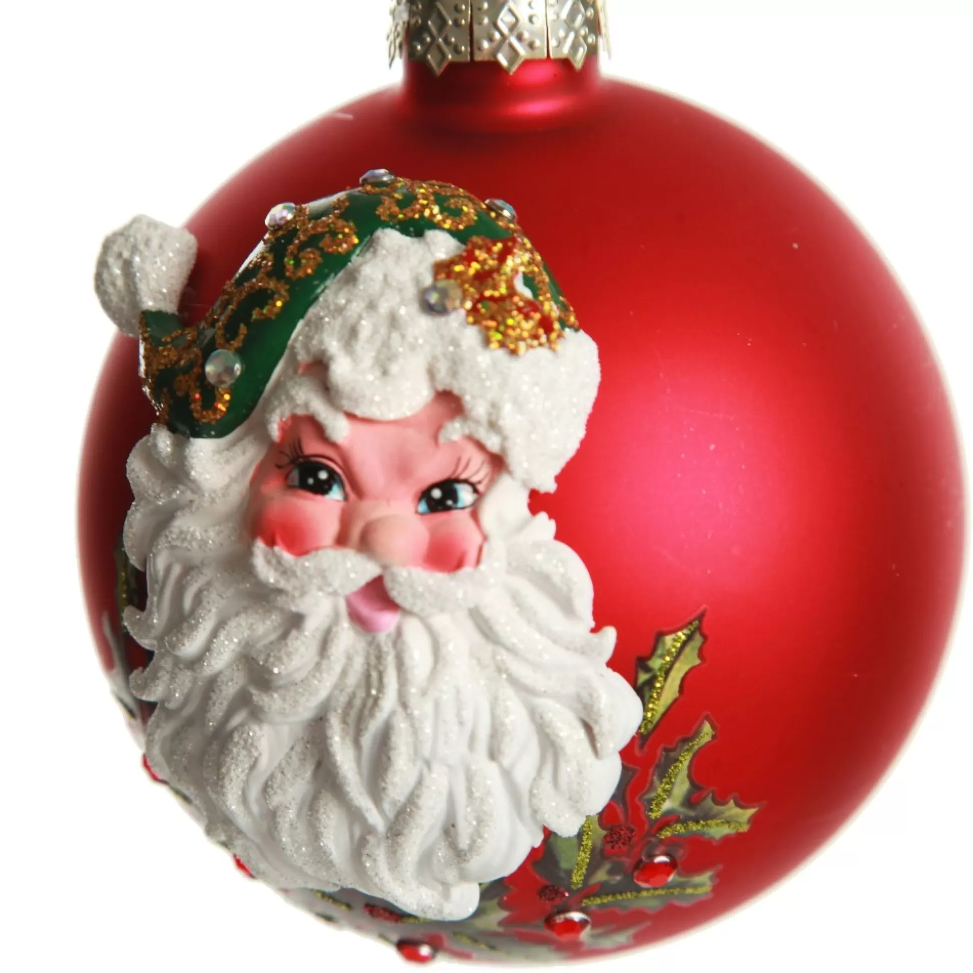 Red Glass 3D Santa Christmas Bauble Hand Painted Baubles |