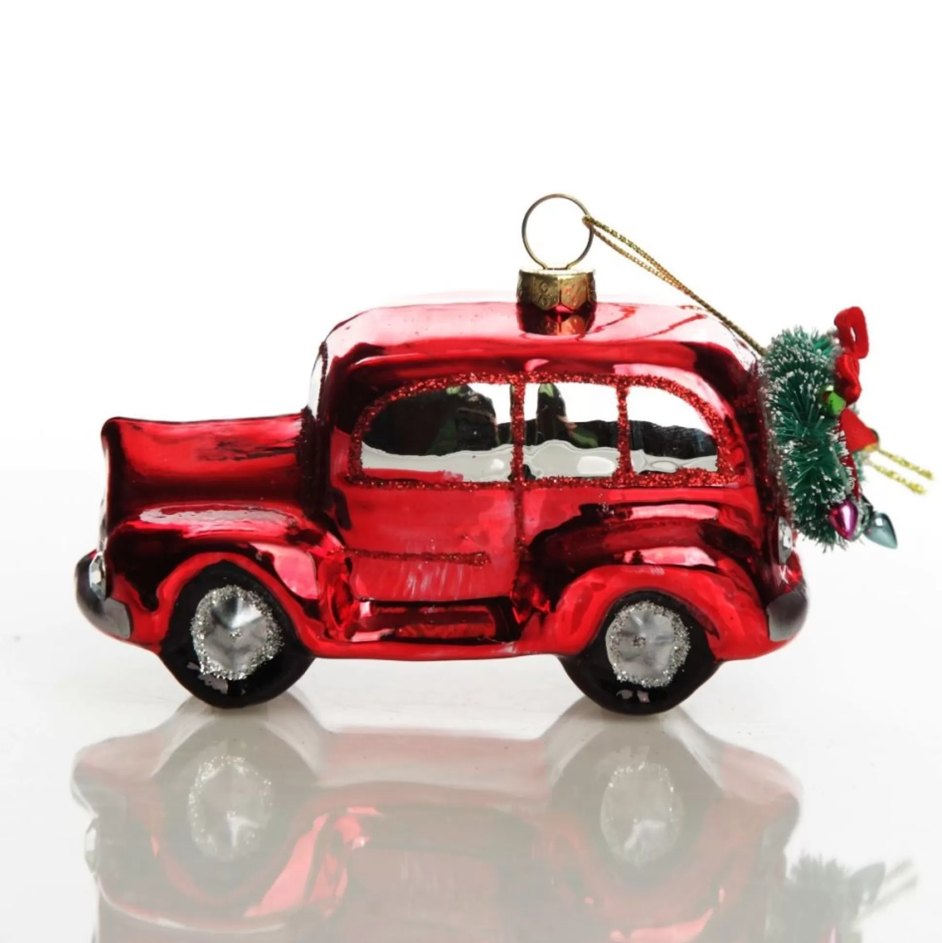 Red Glass Car with Christmas Wreath Tree Decoration Christmas Tree Decorations |