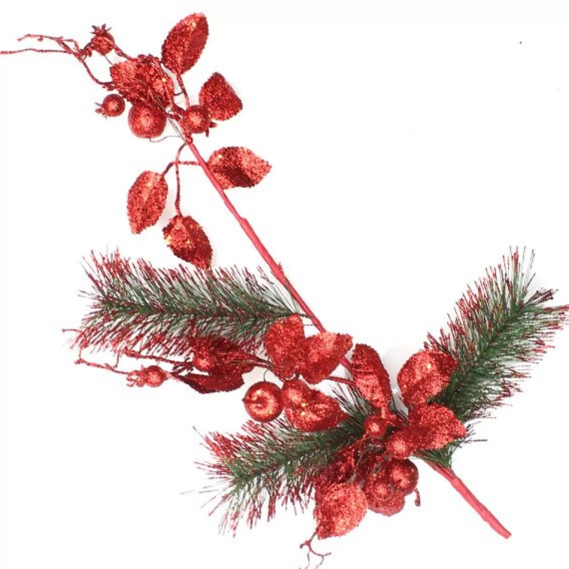 Red Glitter Floral and Pine Spray Christmas Sprays |