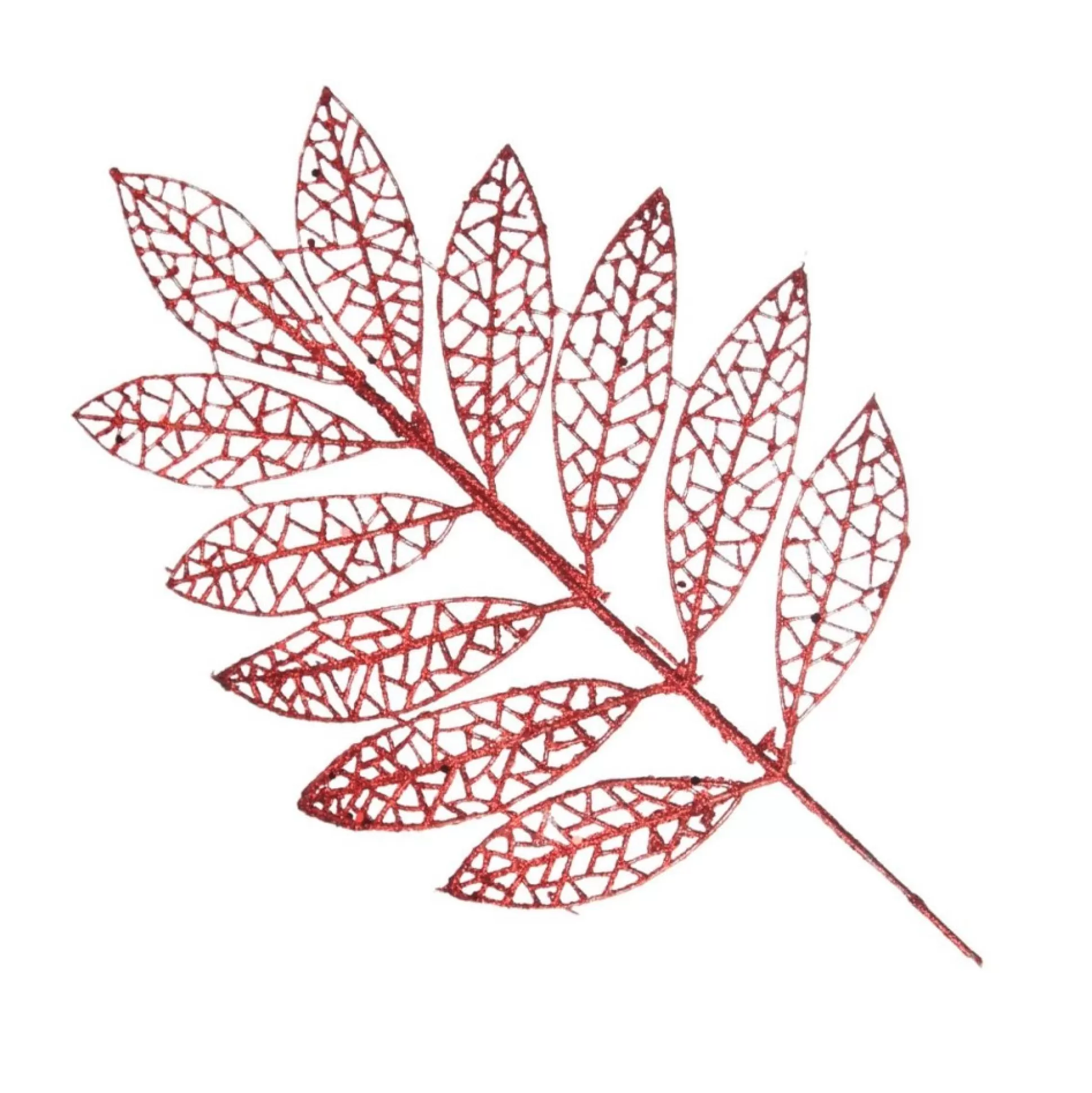 Red Glitter Mesh Leaf Pick - Set of 2 Christmas Pick |