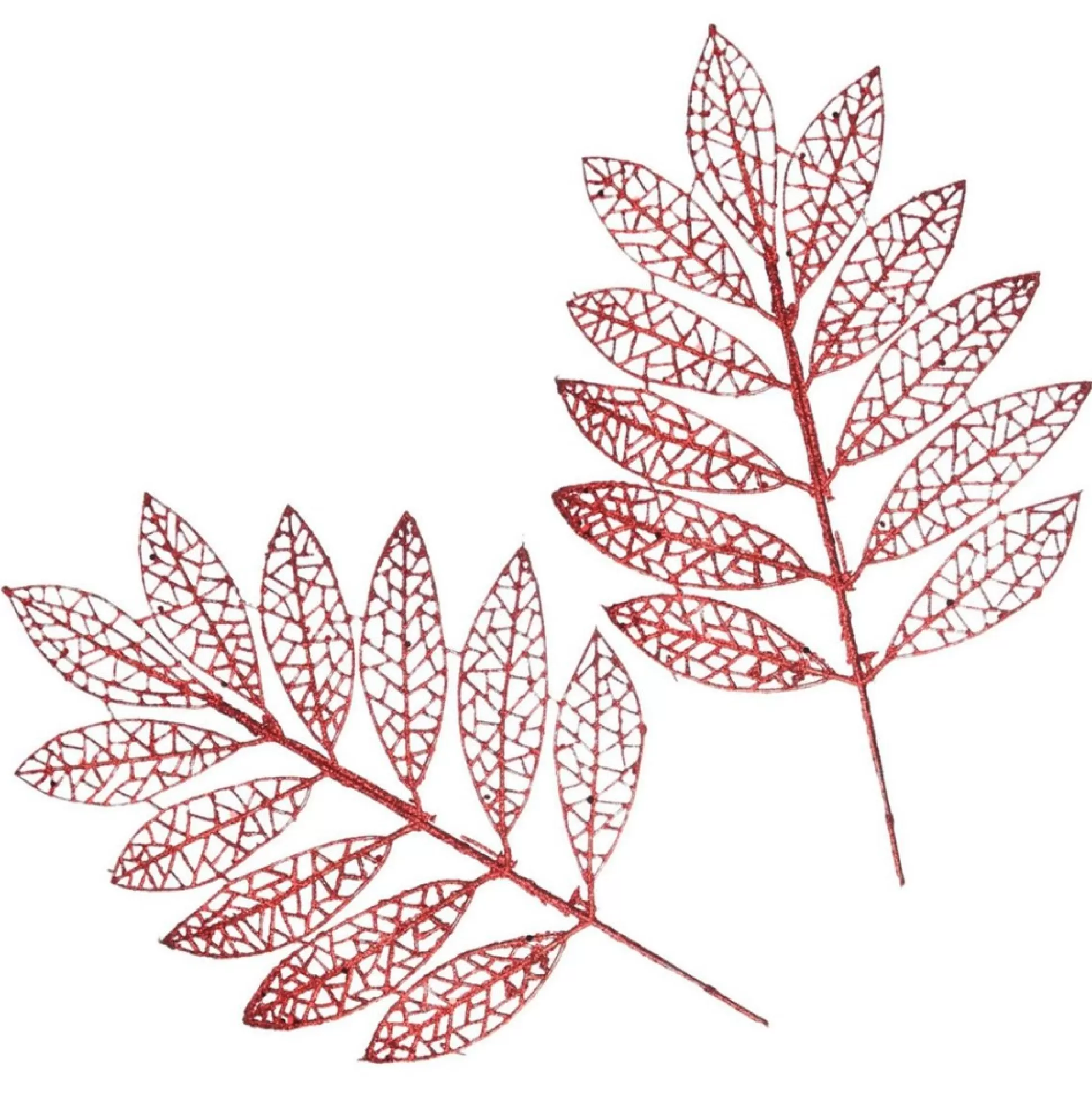 Red Glitter Mesh Leaf Pick - Set of 2 Christmas Pick |