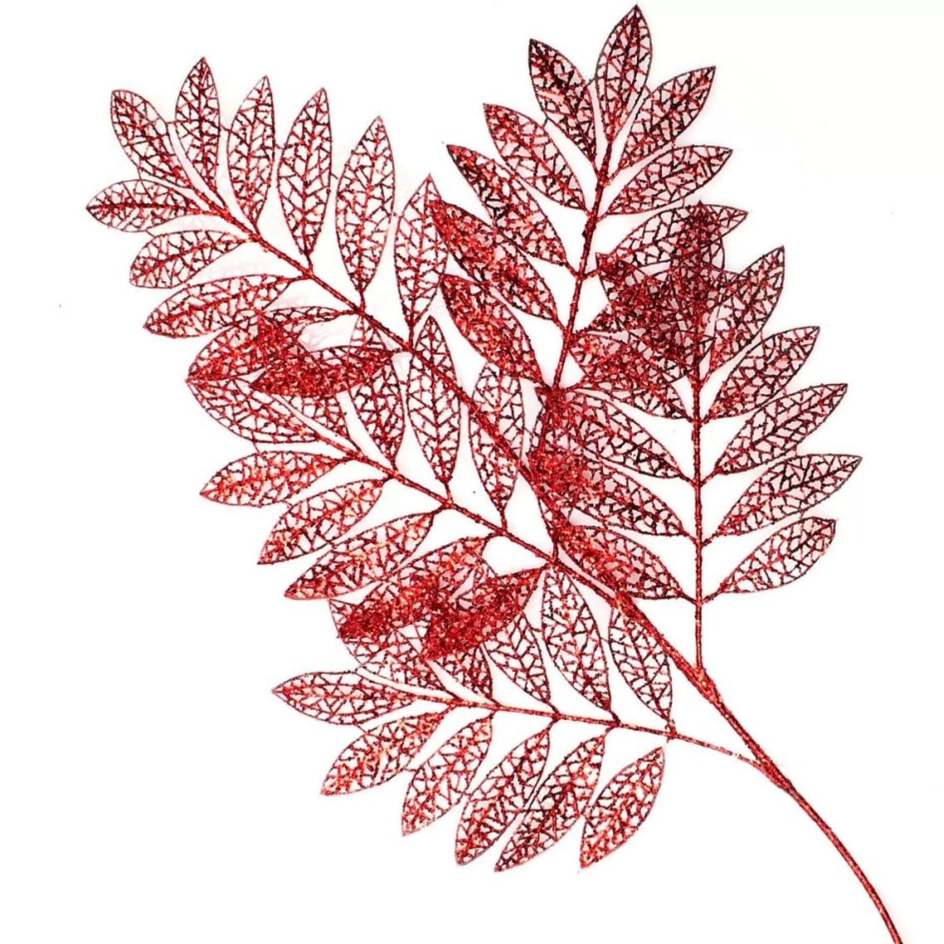 Red Glitter Mesh Leaf Spray Christmas Sprays |