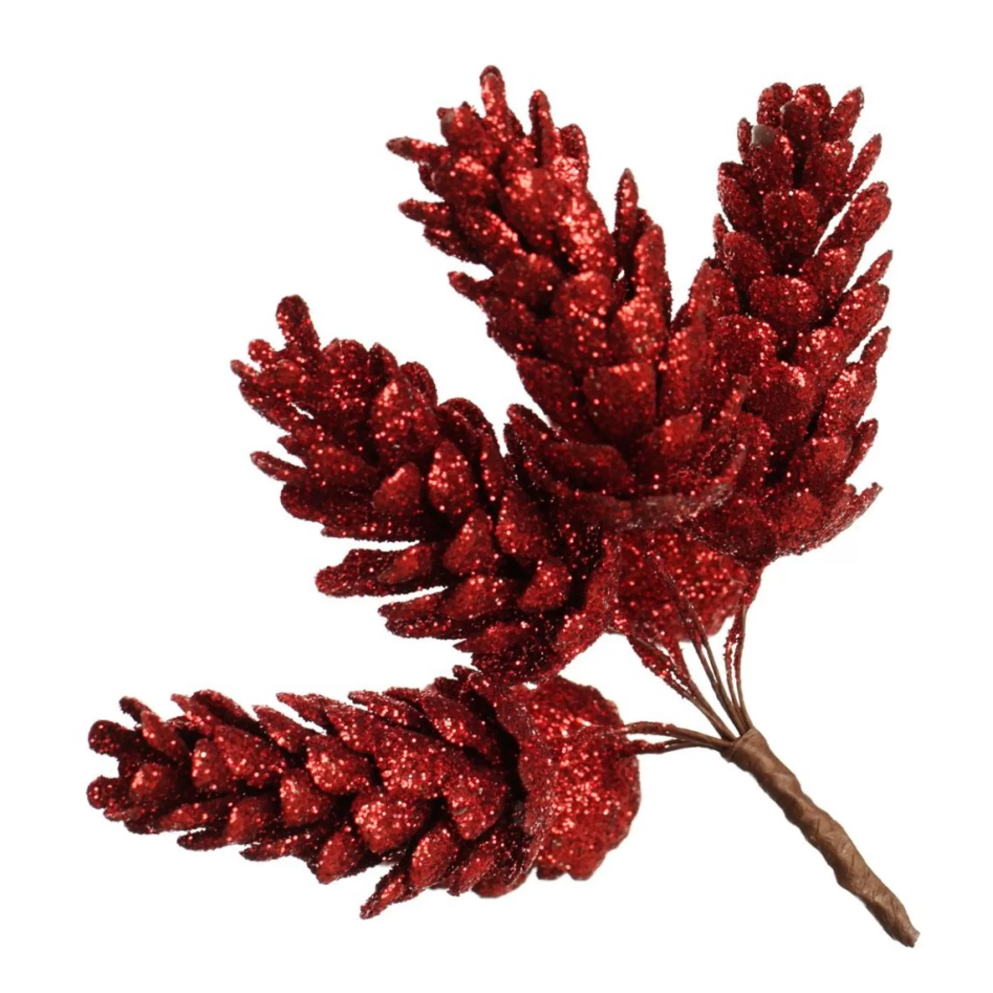 Red Glitter Pinecone Clusters - Set of 2 Pinecones And Acorns |